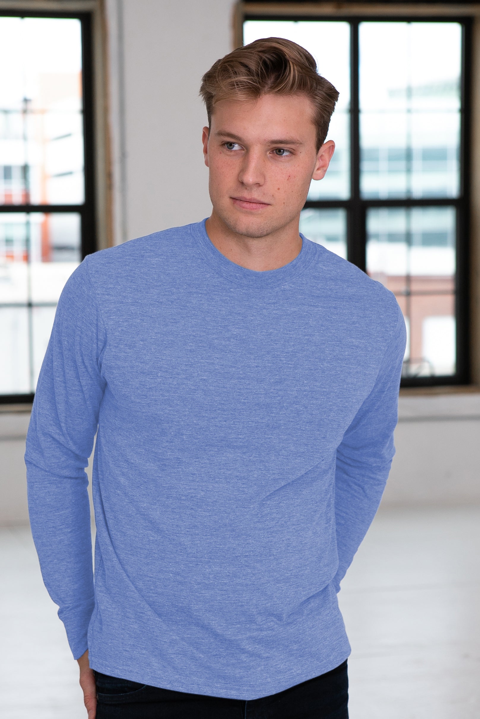 Unisex Eco-Triblend Long Sleeve Tee (Light Blue)