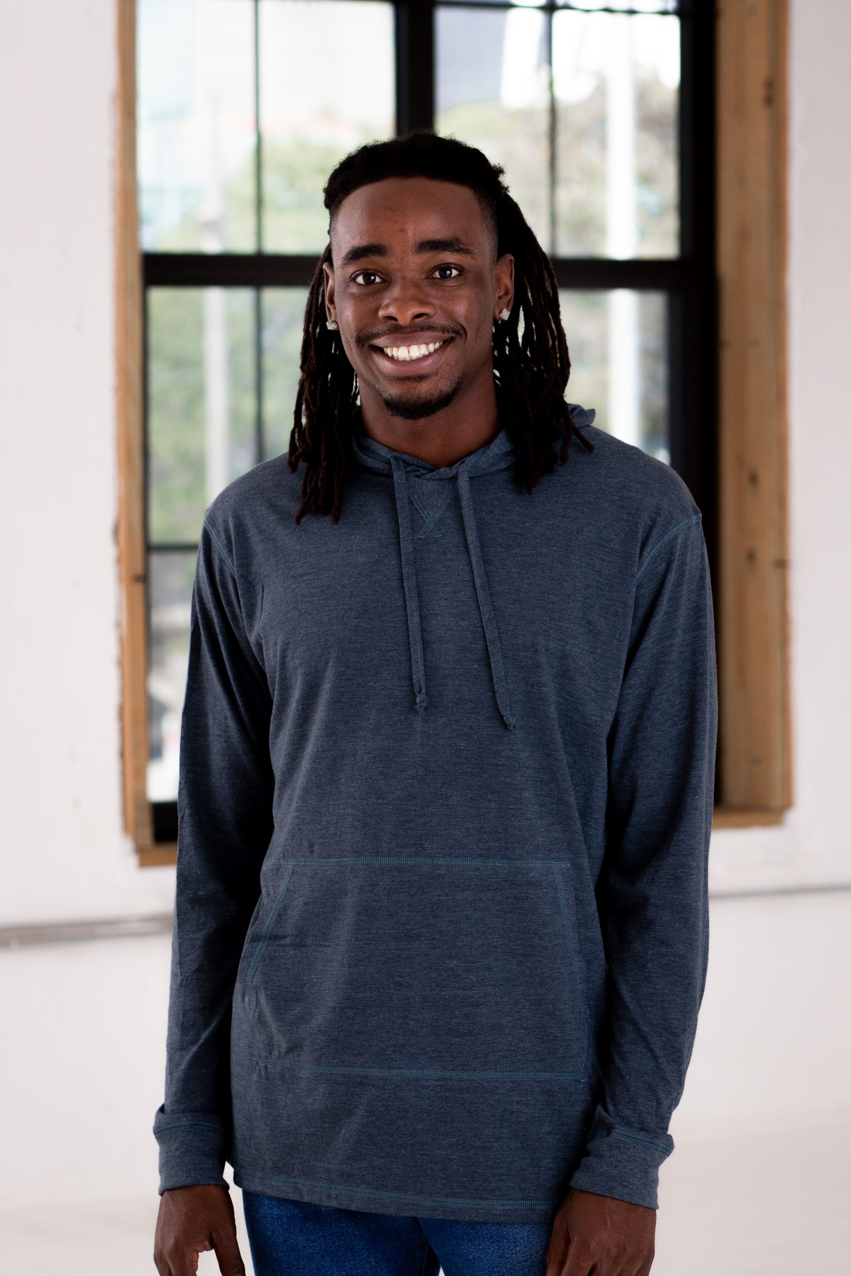 Unisex Eco-Triblend Long Sleeve Hooded Tee (Navy)