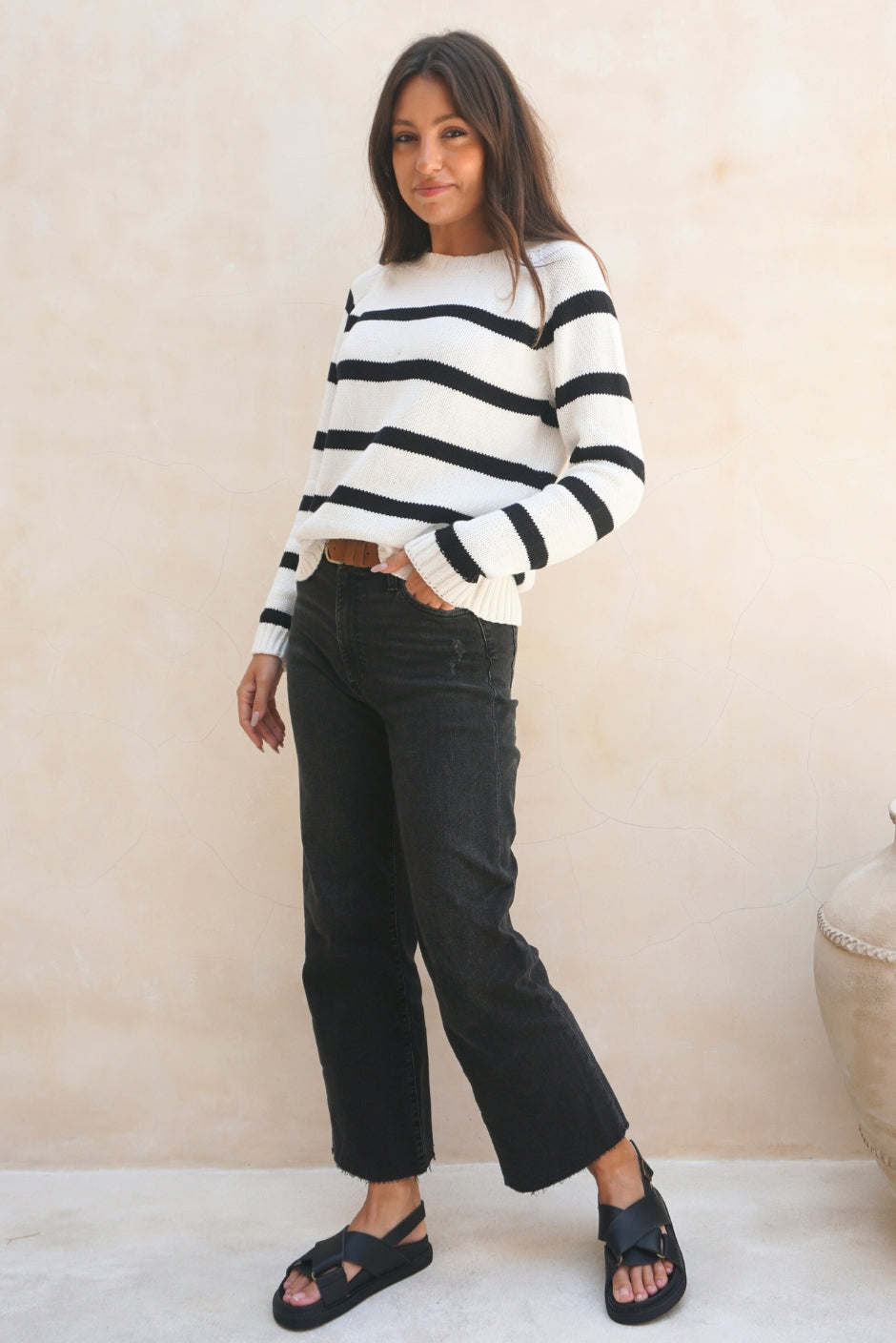 Sloane Crewneck (Off White Stripe)