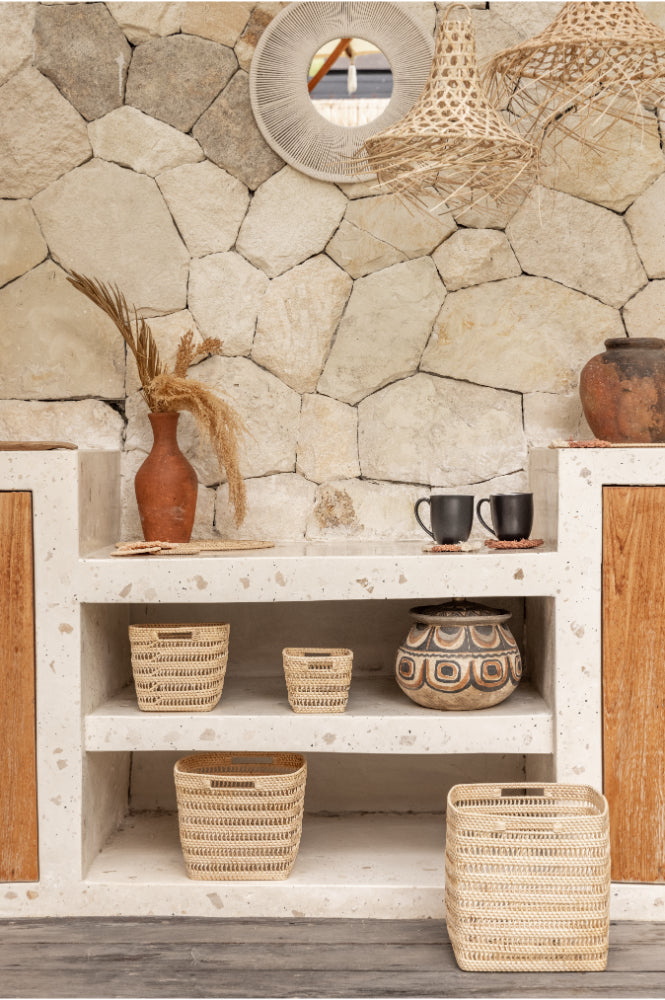 Woven Rattan Cube Storage Basket Set