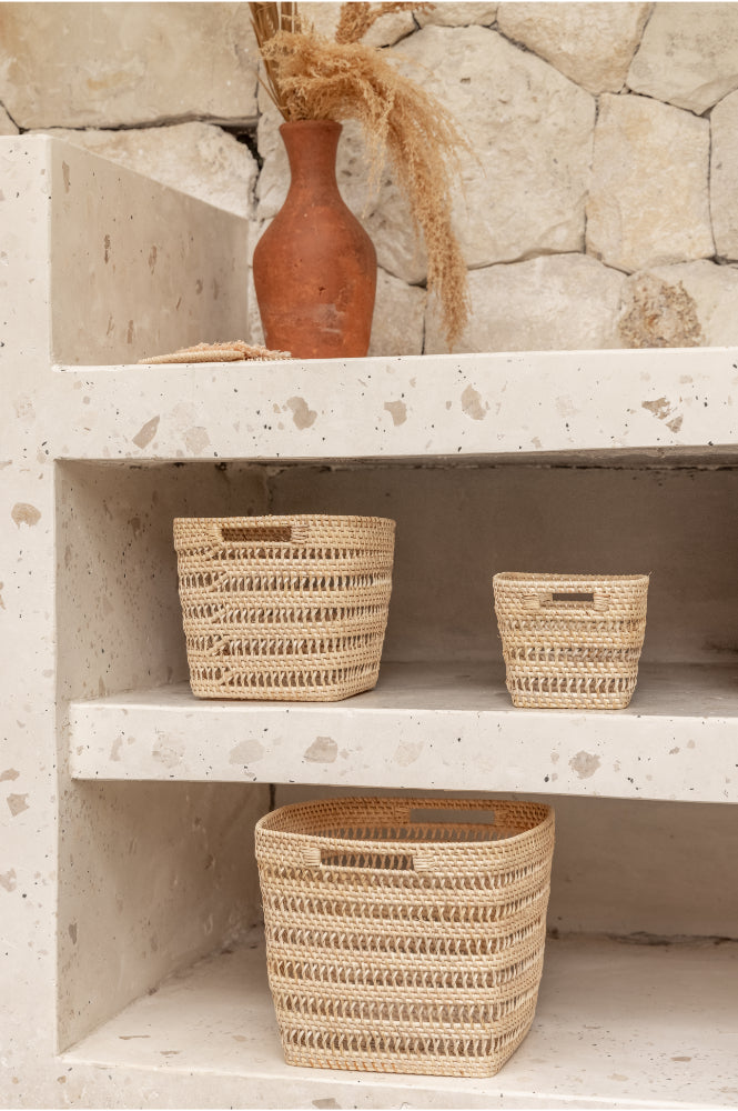 Woven Rattan Cube Storage Basket Set