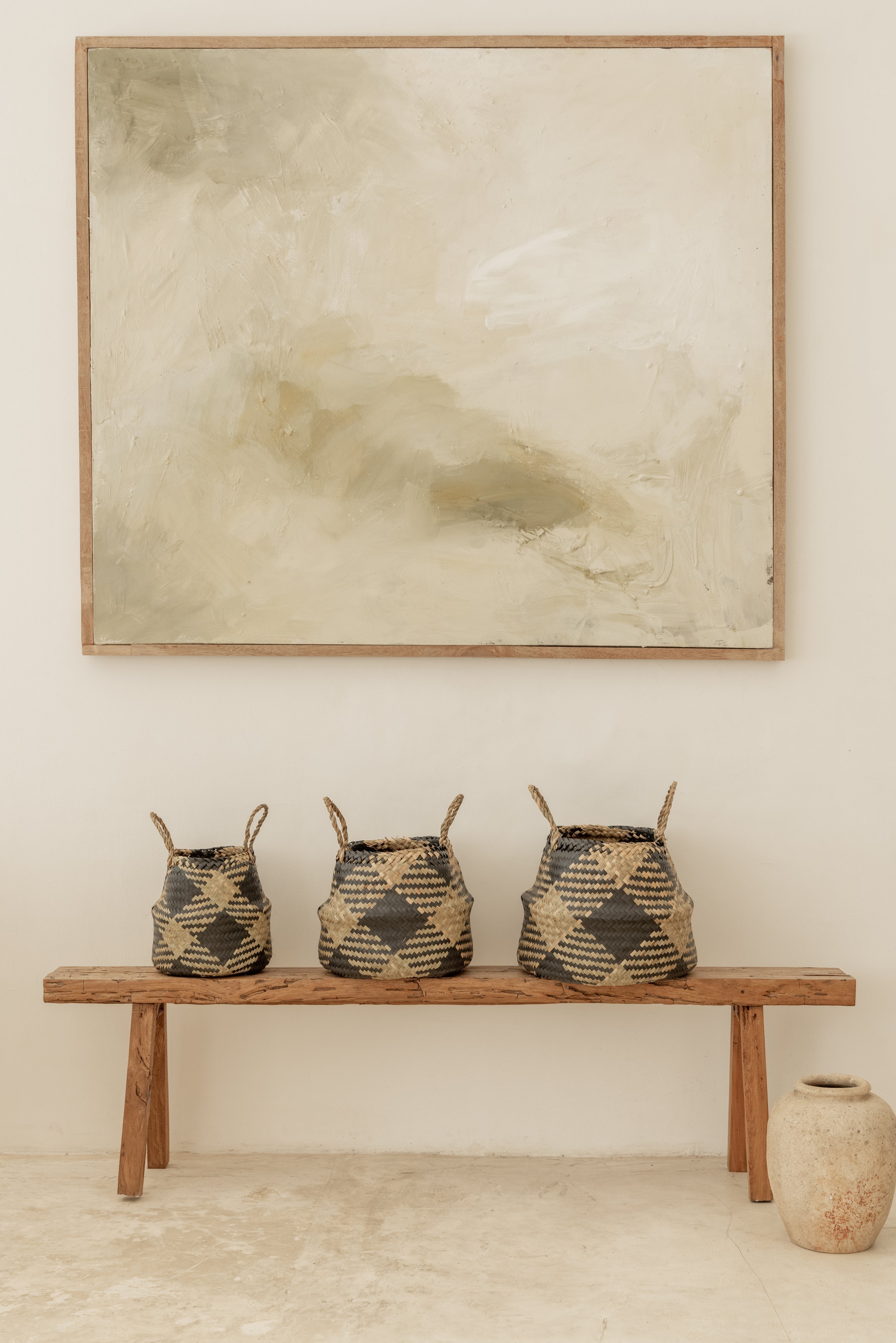 Plaid Woven Large Storage Basket (Black)