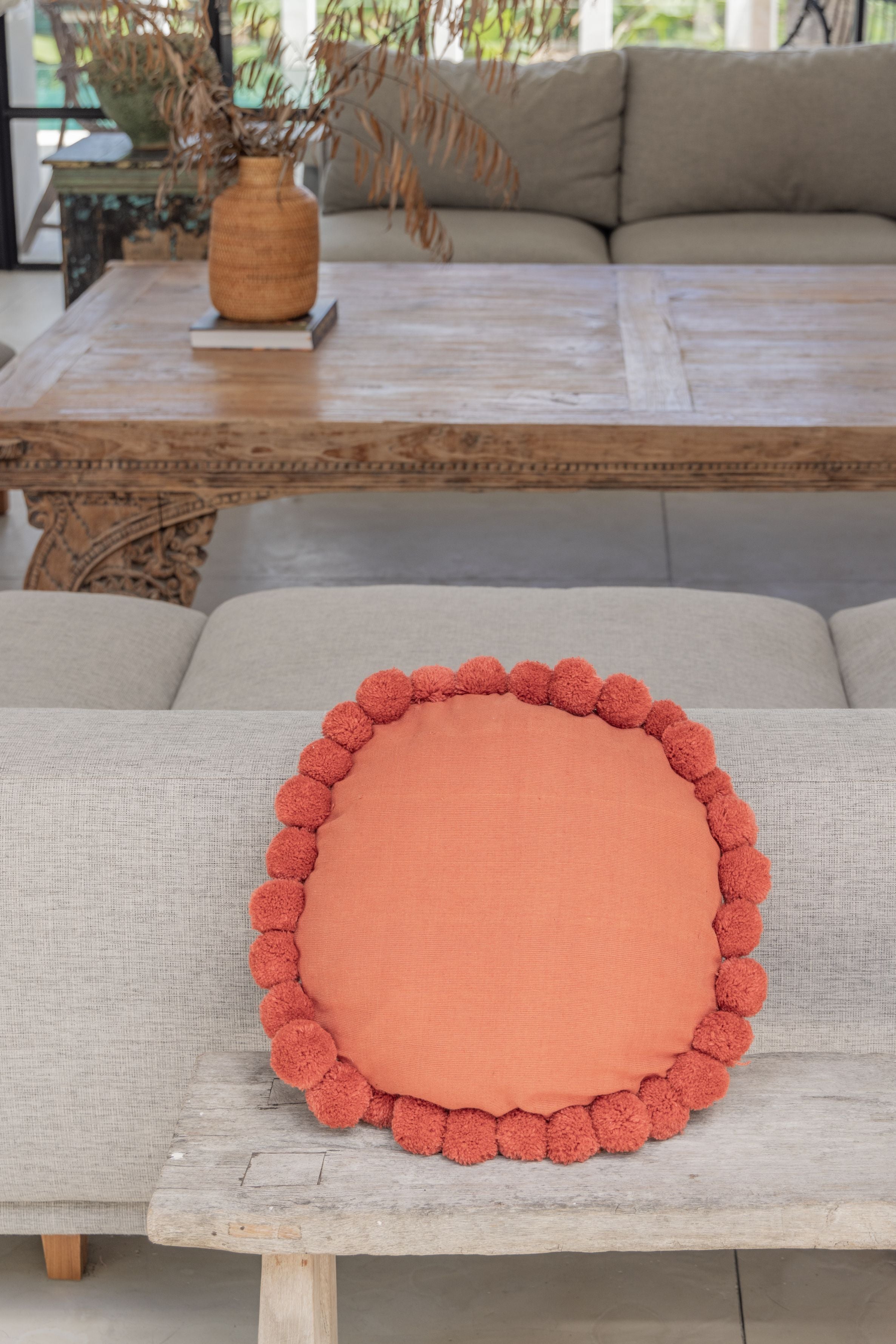 Round Pom Pom Pillow (Terracotta)