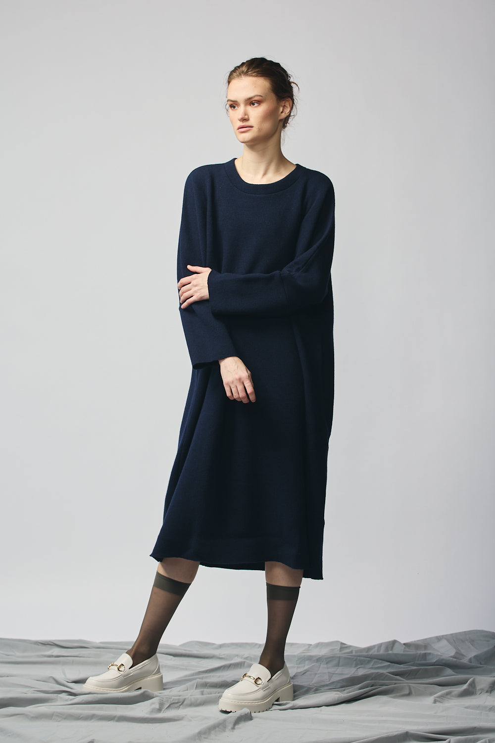 Pullover Sweatshirt Dress (Navy Wool)