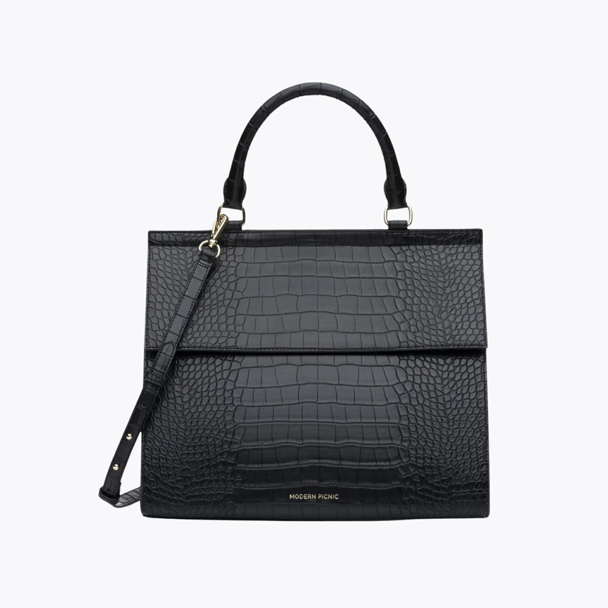The Large Luncher (Black Faux Crocodile)