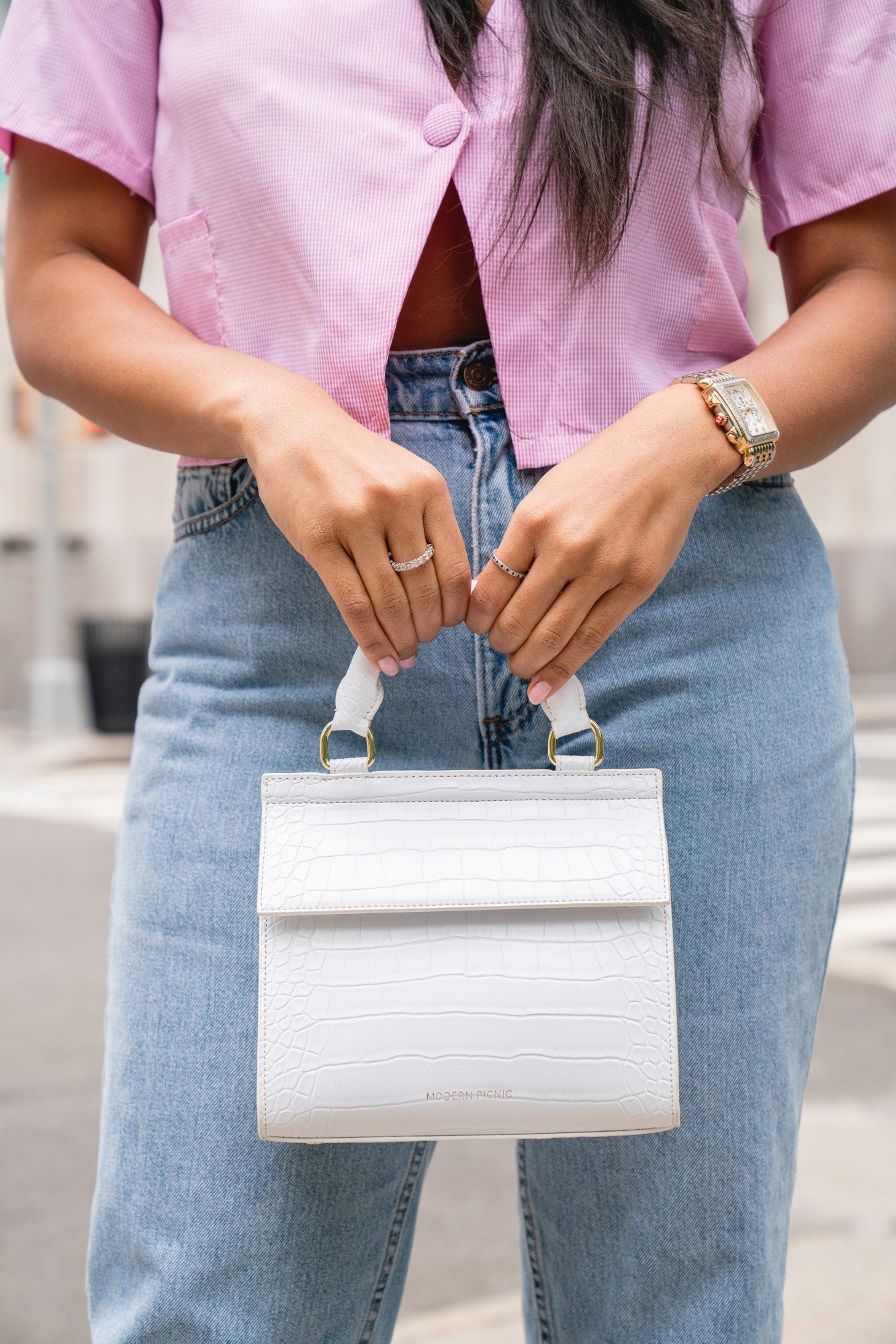 The Mini Luncher (White Faux Crocodile)