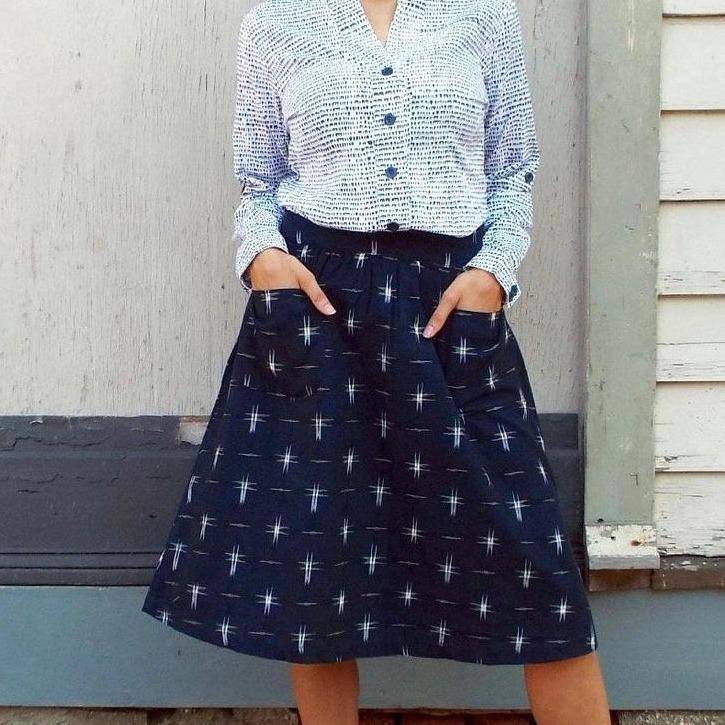 Navy Stars Midi Skirt - Consciously