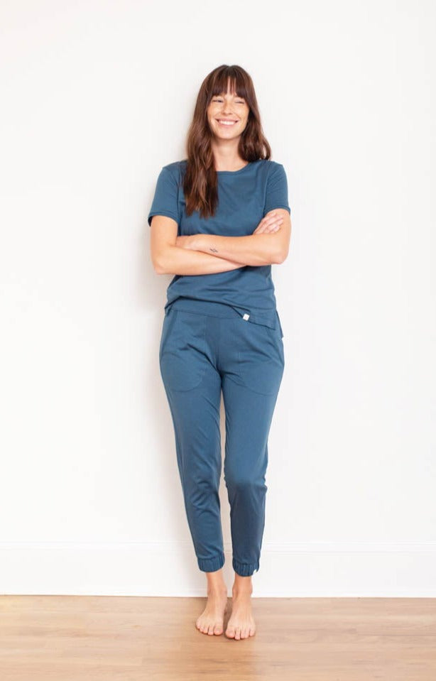 Pima Short Sleeve Jogger Set (Ocean) Loungewear Leena and Lu