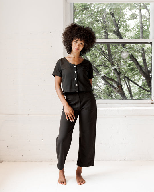 Wide Leg Cargo Pants (Black)