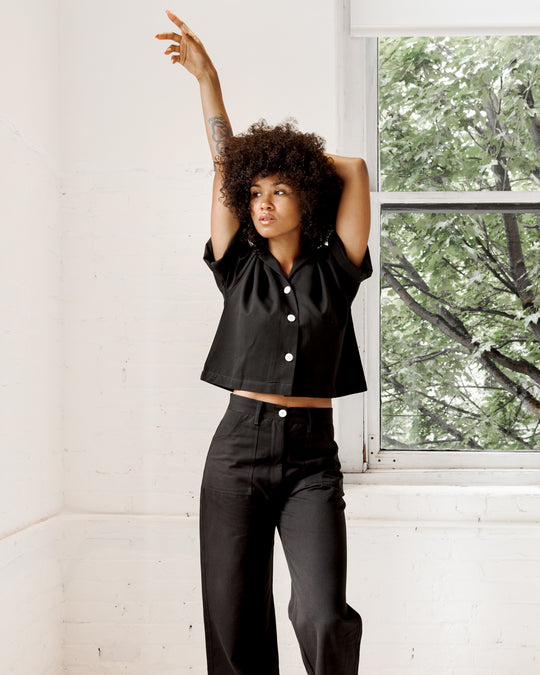Wide Leg Cargo Pants (Black)