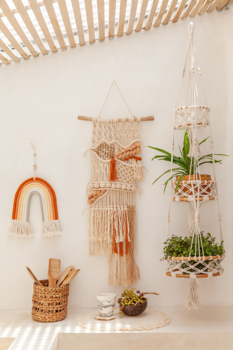 Macrame Hanging Basket (Cotton and Rattan)