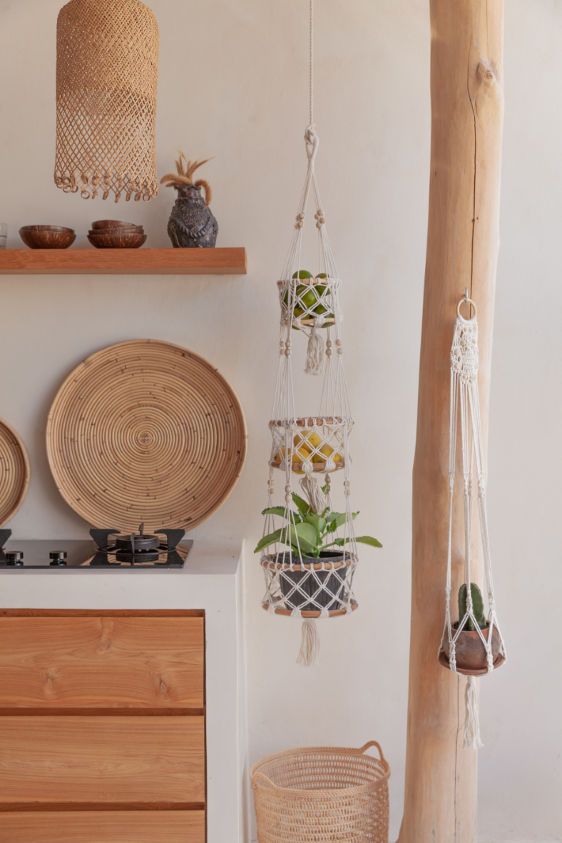 Macrame Hanging Basket (Cotton and Rattan)