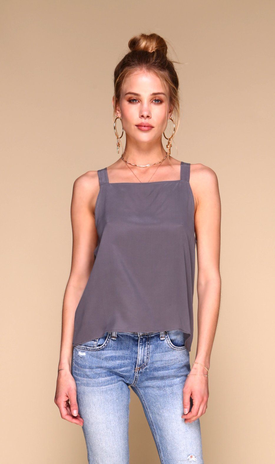 Ada Tank | Gunmetal Grey silk tank top Tank Top Merritt Charles