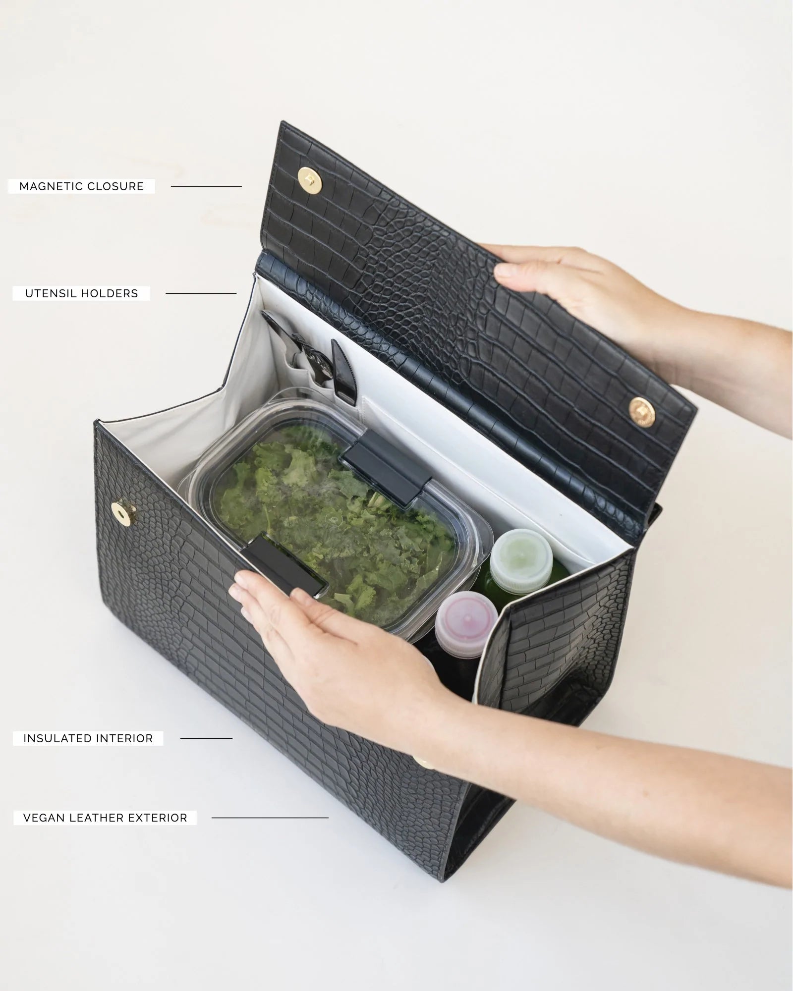 The Large Luncher (Black Faux Crocodile)