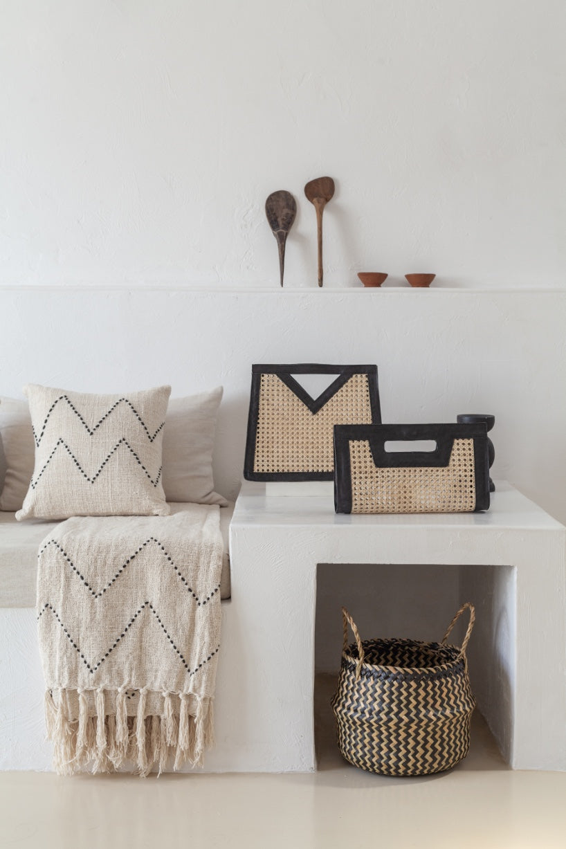 Hand Loomed Cotton Blanket (Black Motif)
