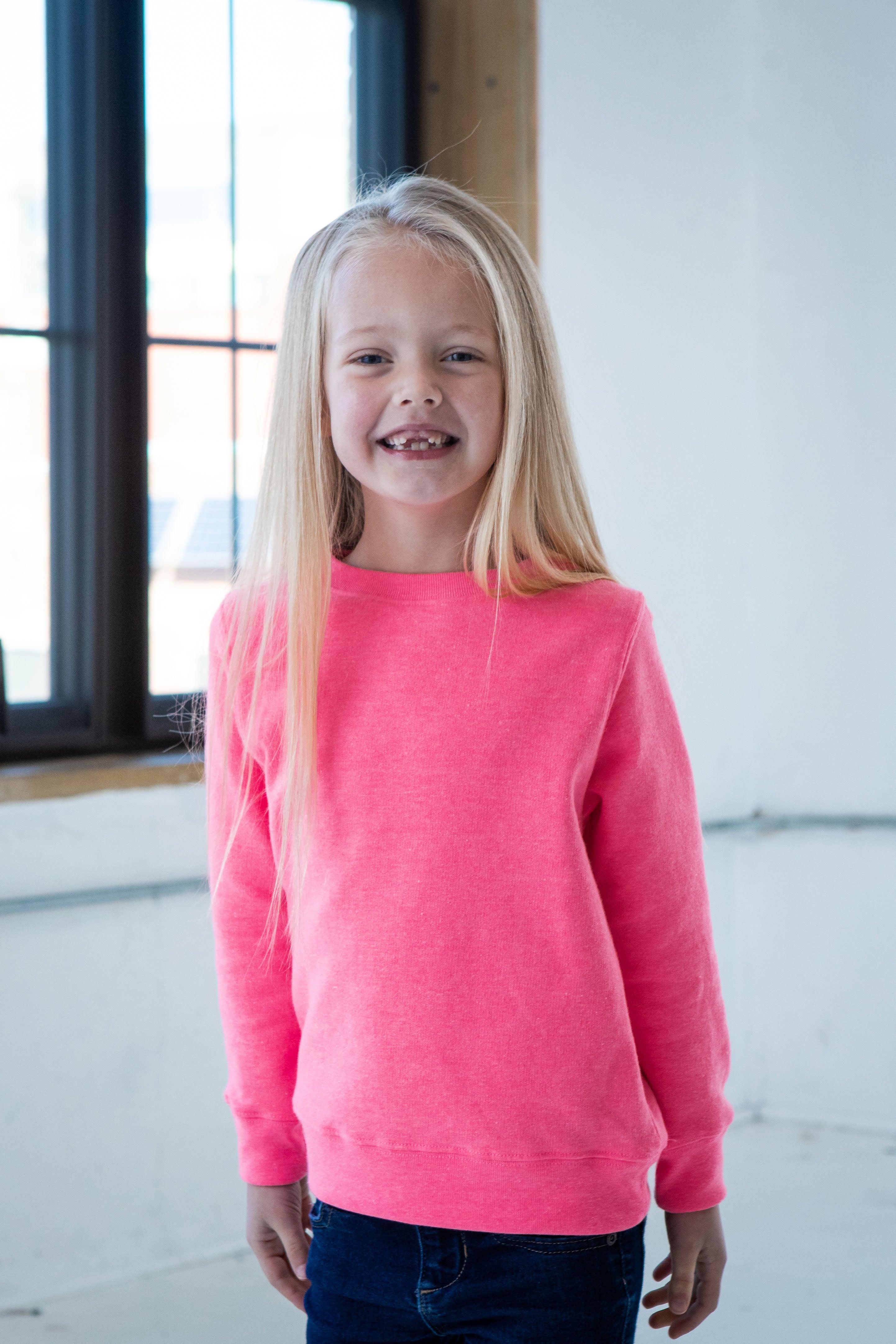 Youth Heathered Fleece Crew (Neon Pink)