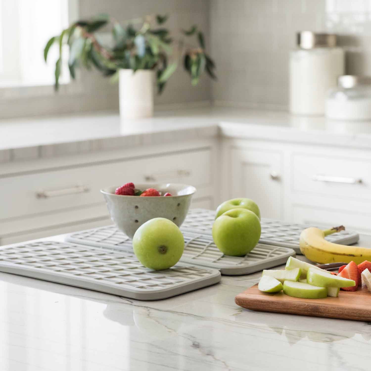 sandstone dish pad with apples drying