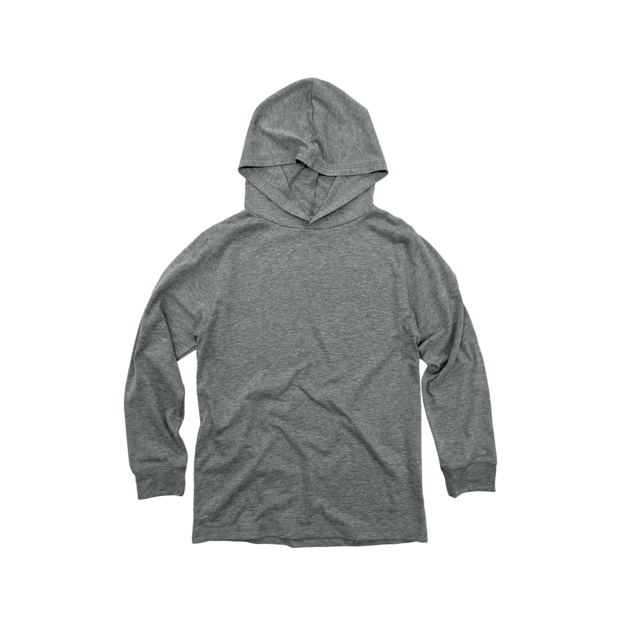 Youth Hooded Long Sleeve Triblend Tee (Heather Grey)