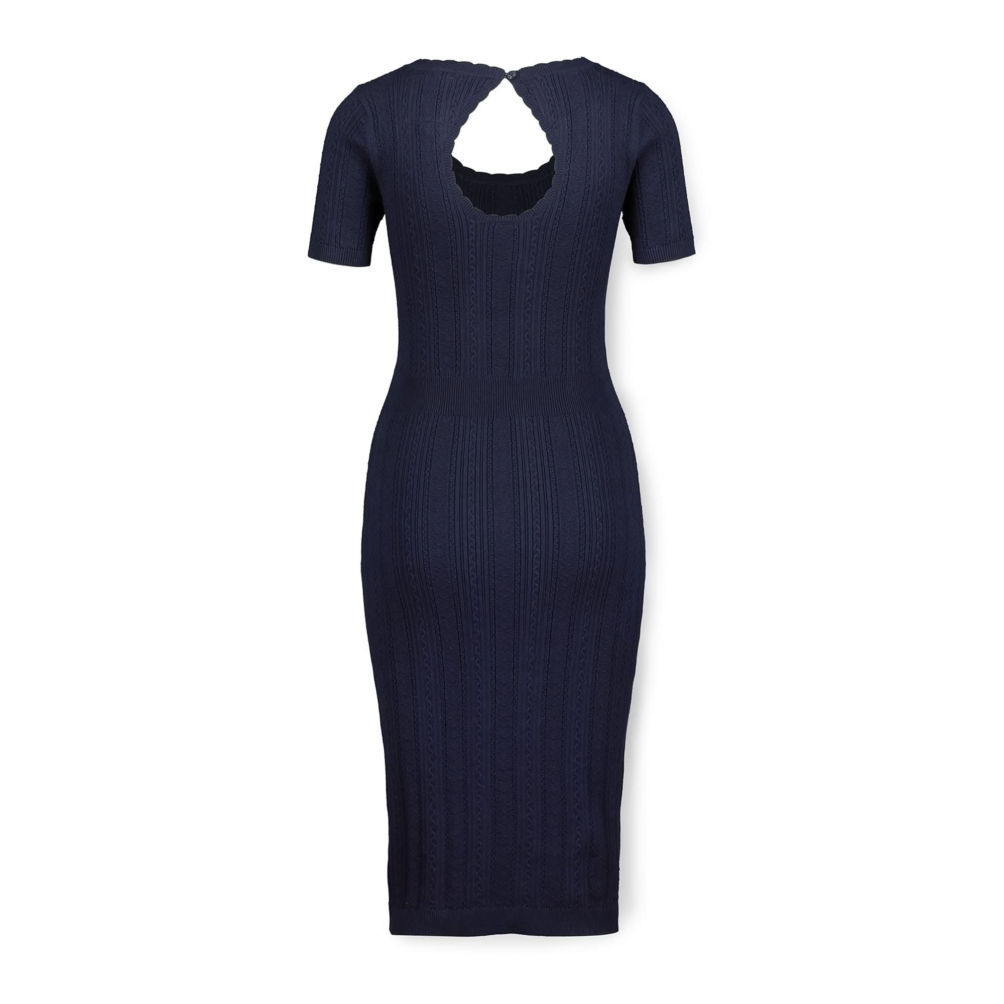 Fitted Cable Sweater Dress (Navy)