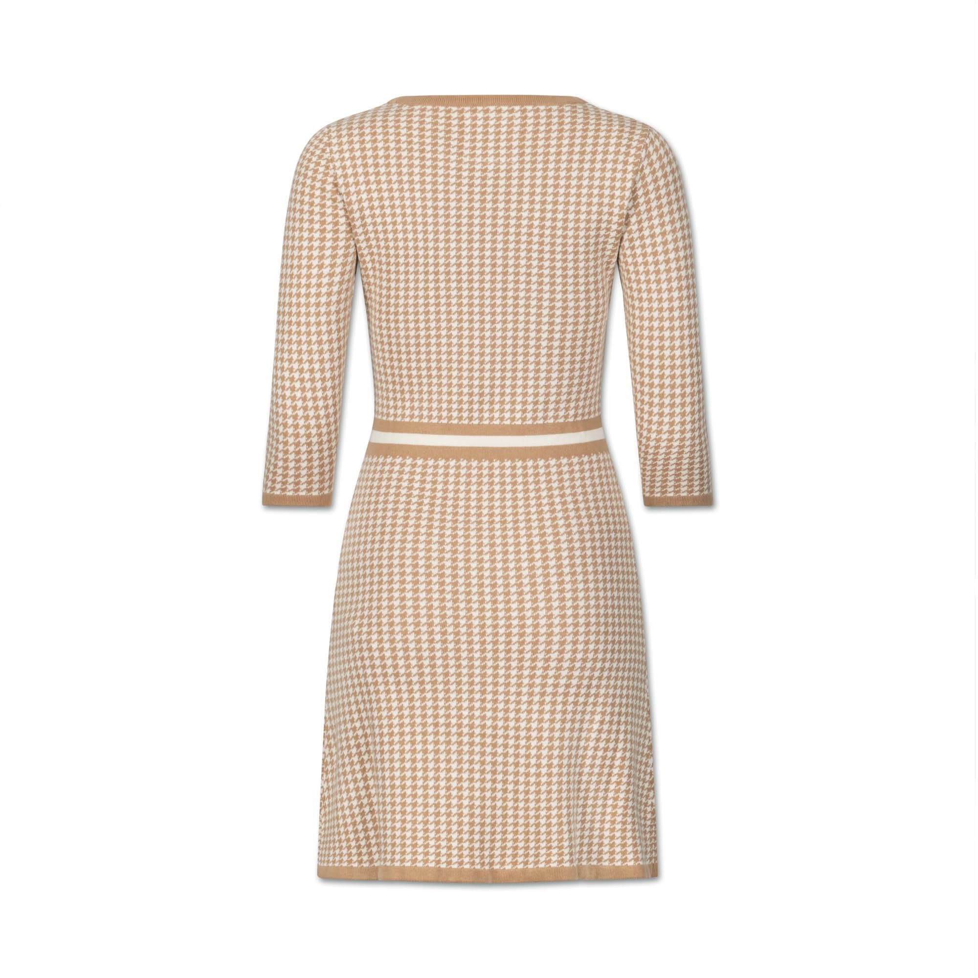 3/4 Sleeve Fit and Flare Sweater Dress (Tan)