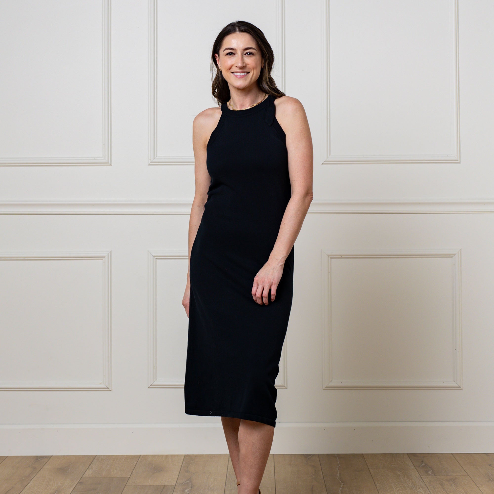 Halter Tie Knit Sweater Dress (Black)