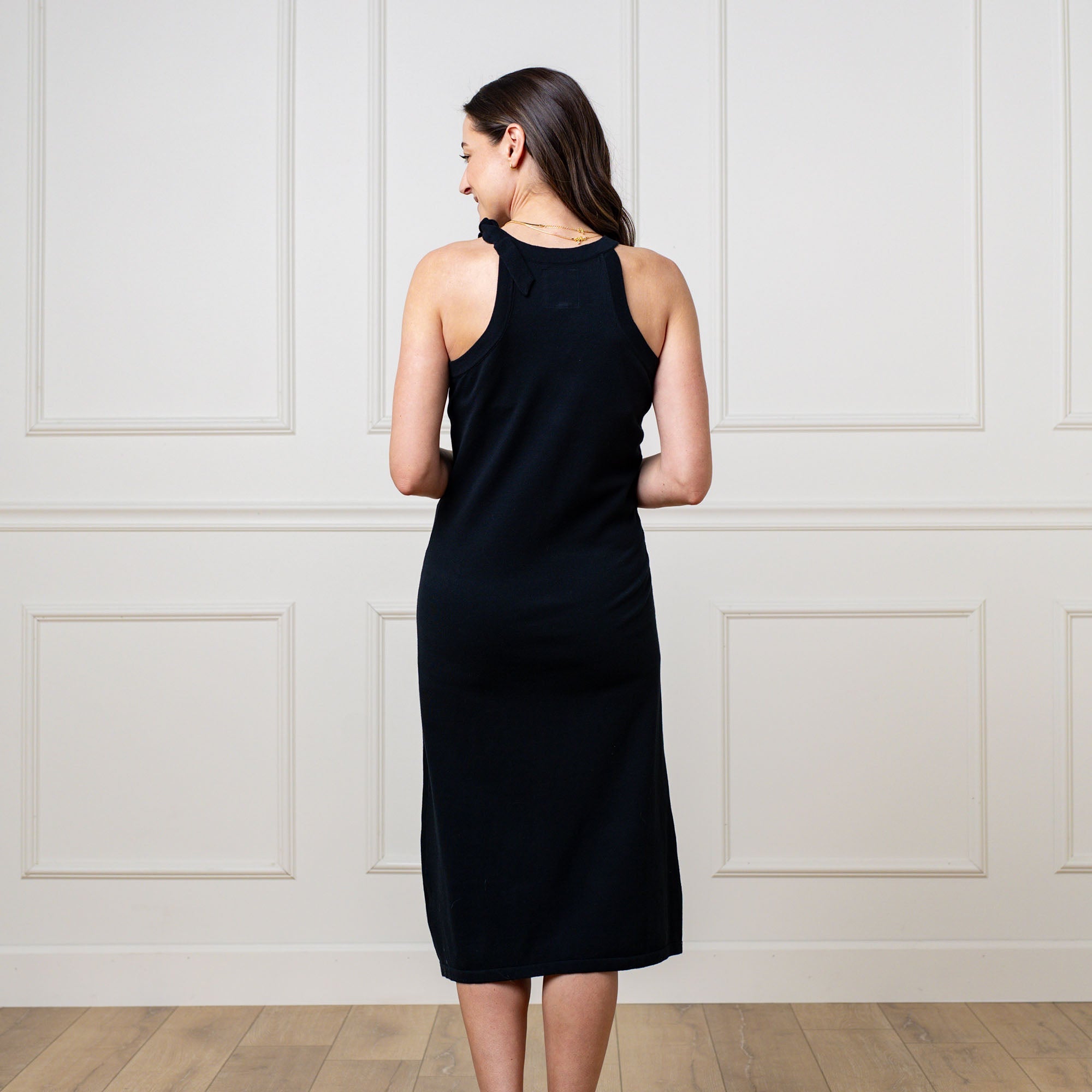 Halter Tie Knit Sweater Dress (Black)