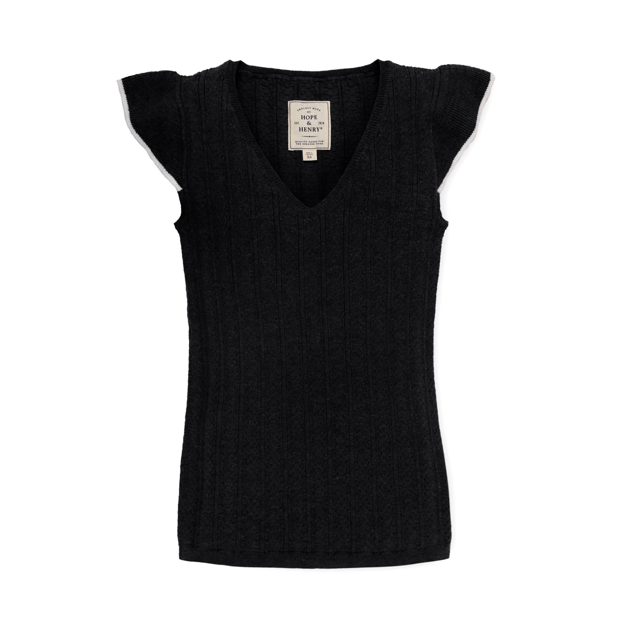Flutter Sleeve Sweater Top (Black)