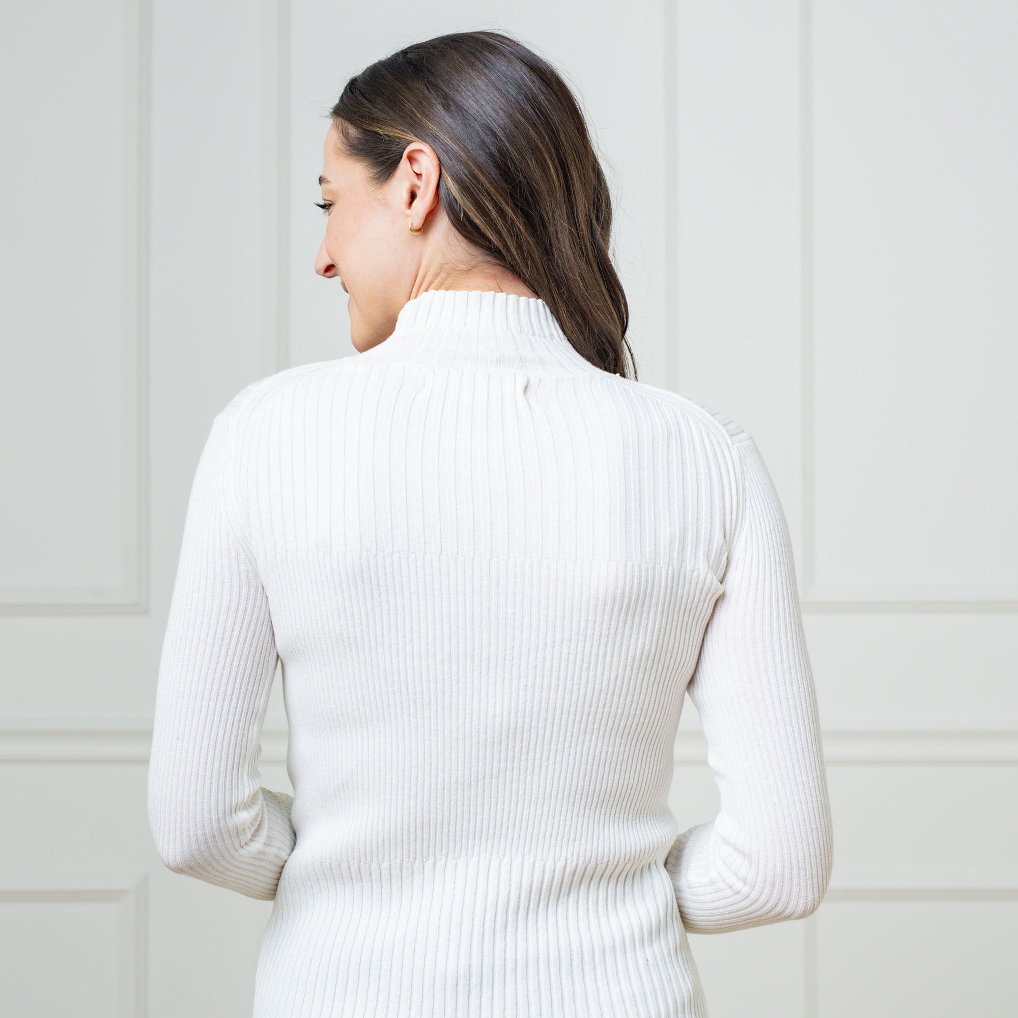 Mock Neck Rib Knit Sweater (Soft White)