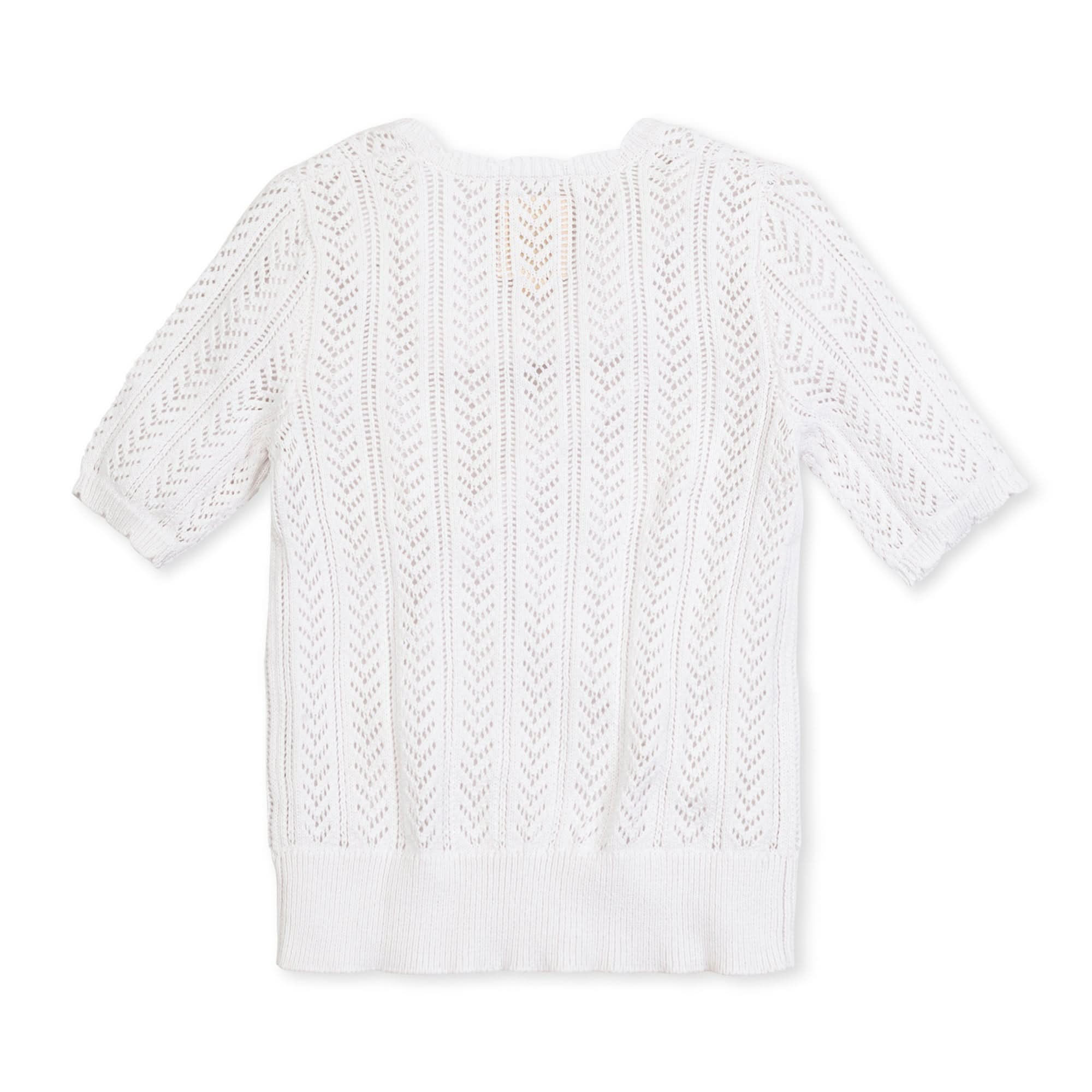 V-Neck Pointelle Sweater (White)