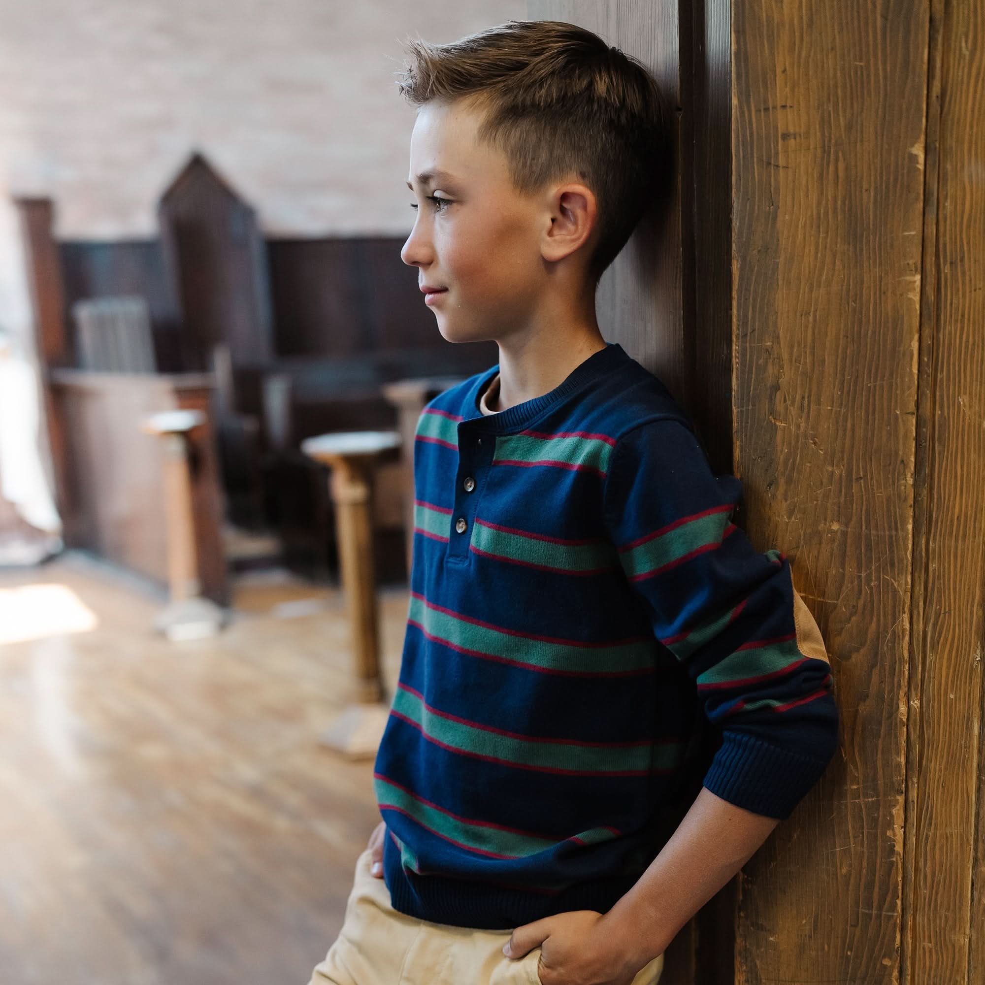 Sweater Henley with Elbow Patches (Navy & Green)