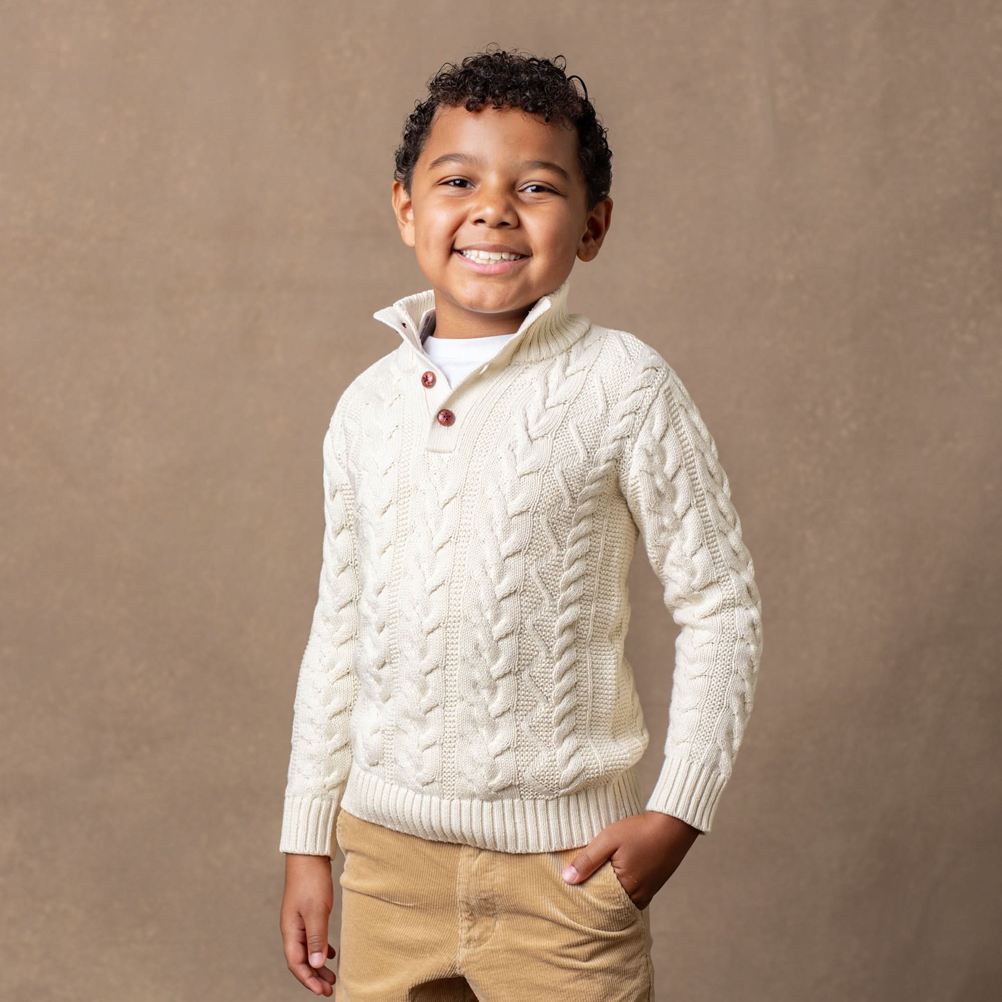 Mock Neck Cable Sweater (Ivory)