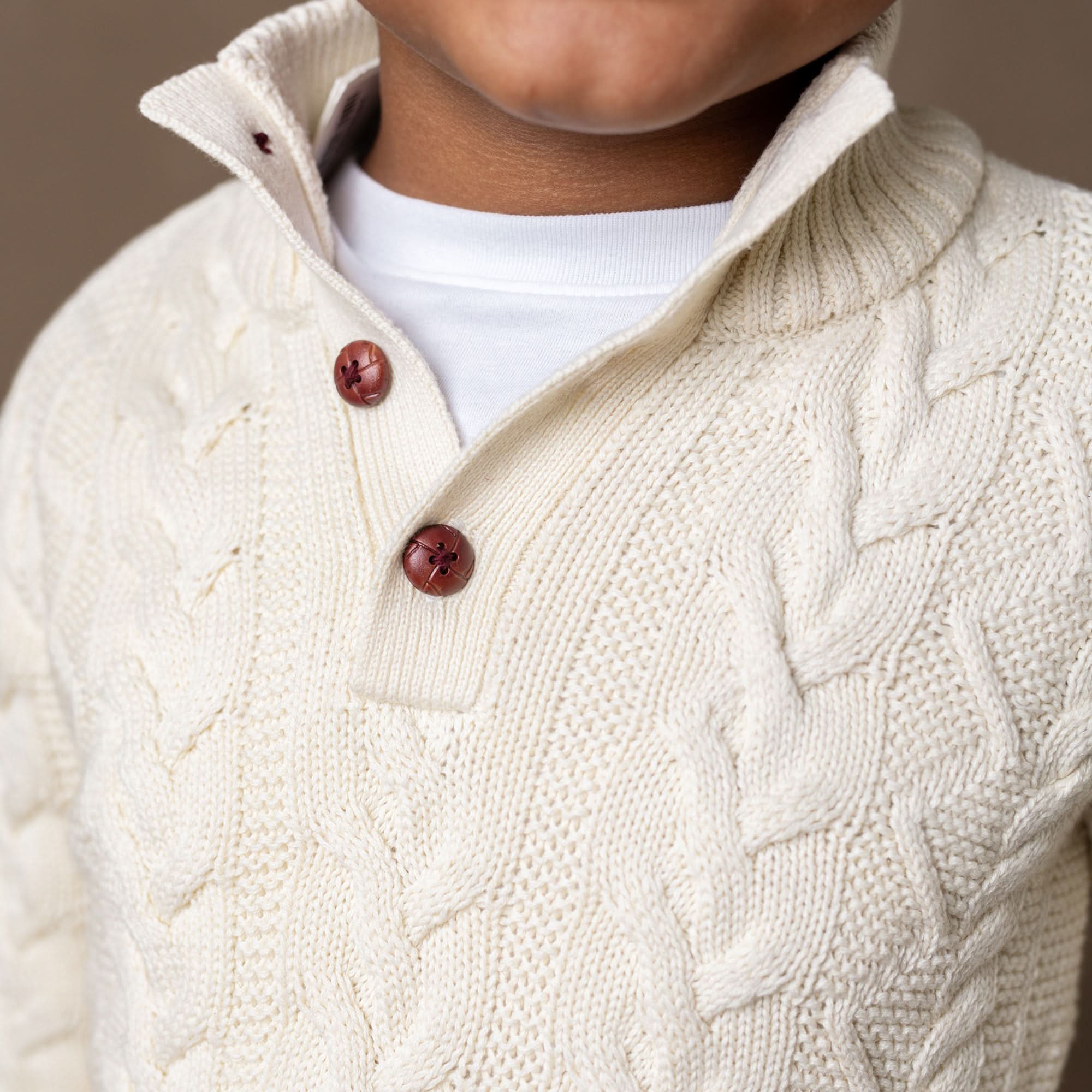 Mock Neck Cable Sweater (Ivory)