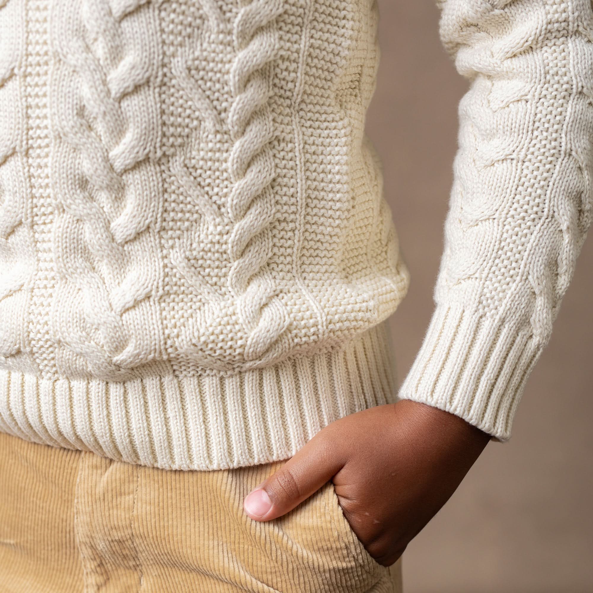 Mock Neck Cable Sweater (Ivory)