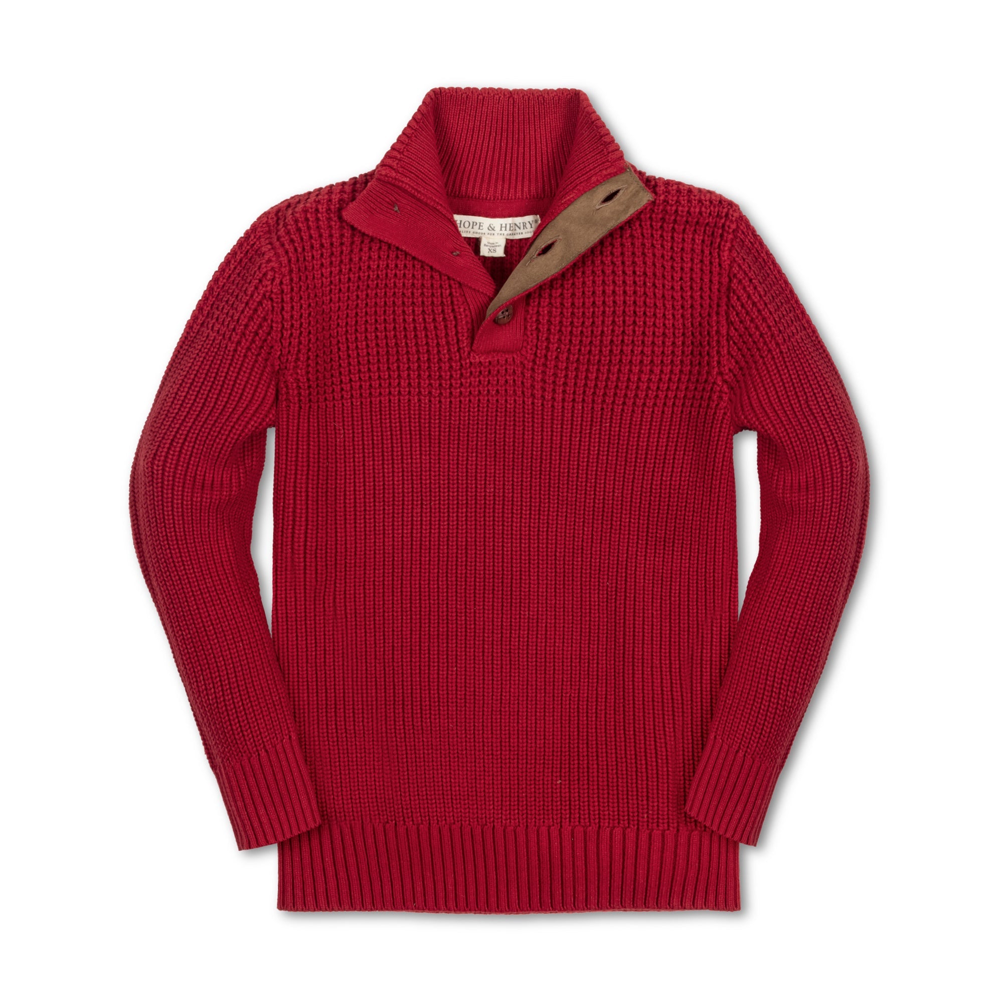 Mix Stitch Mock Neck Sweater with Elbow Patches (Red)