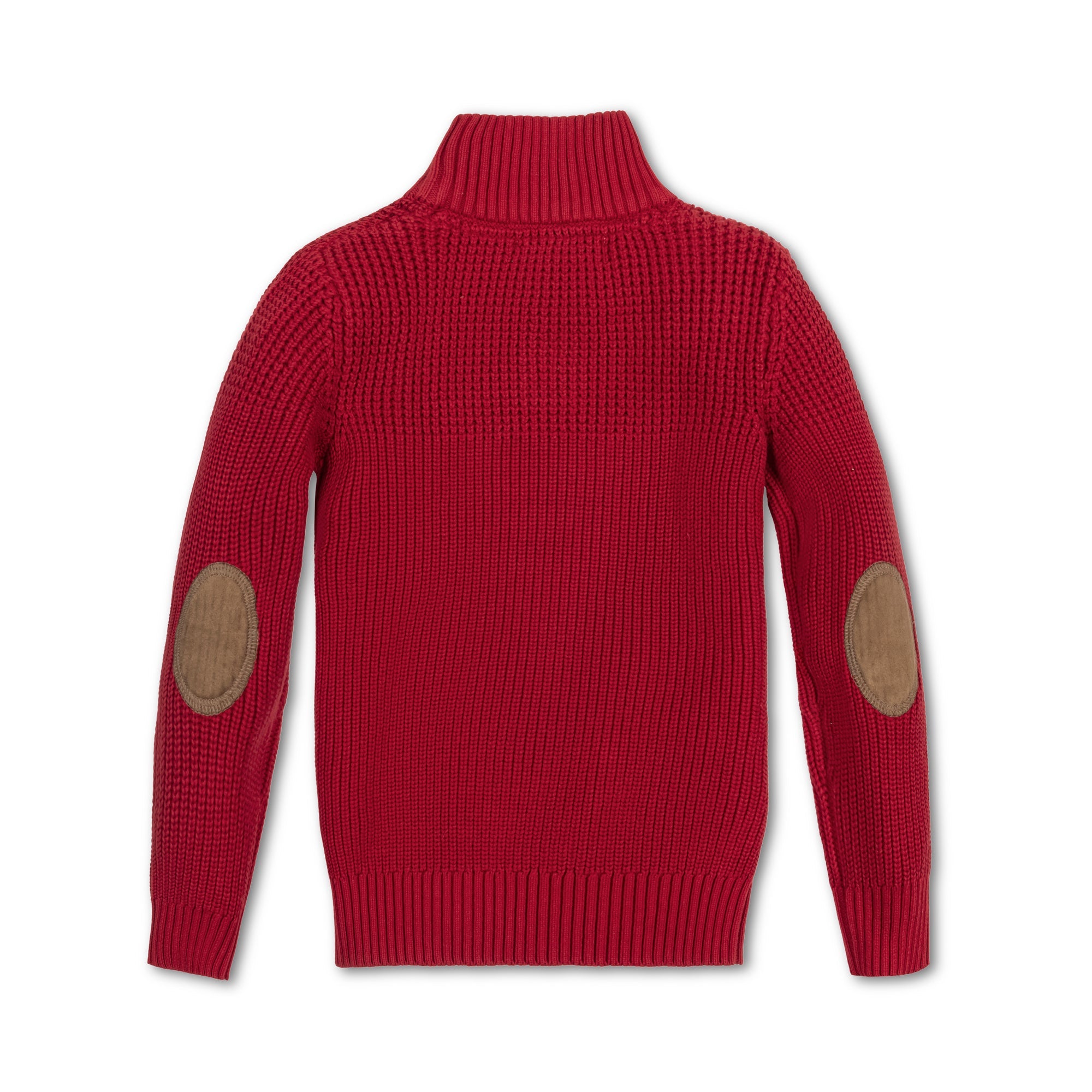 Mix Stitch Mock Neck Sweater with Elbow Patches (Red)