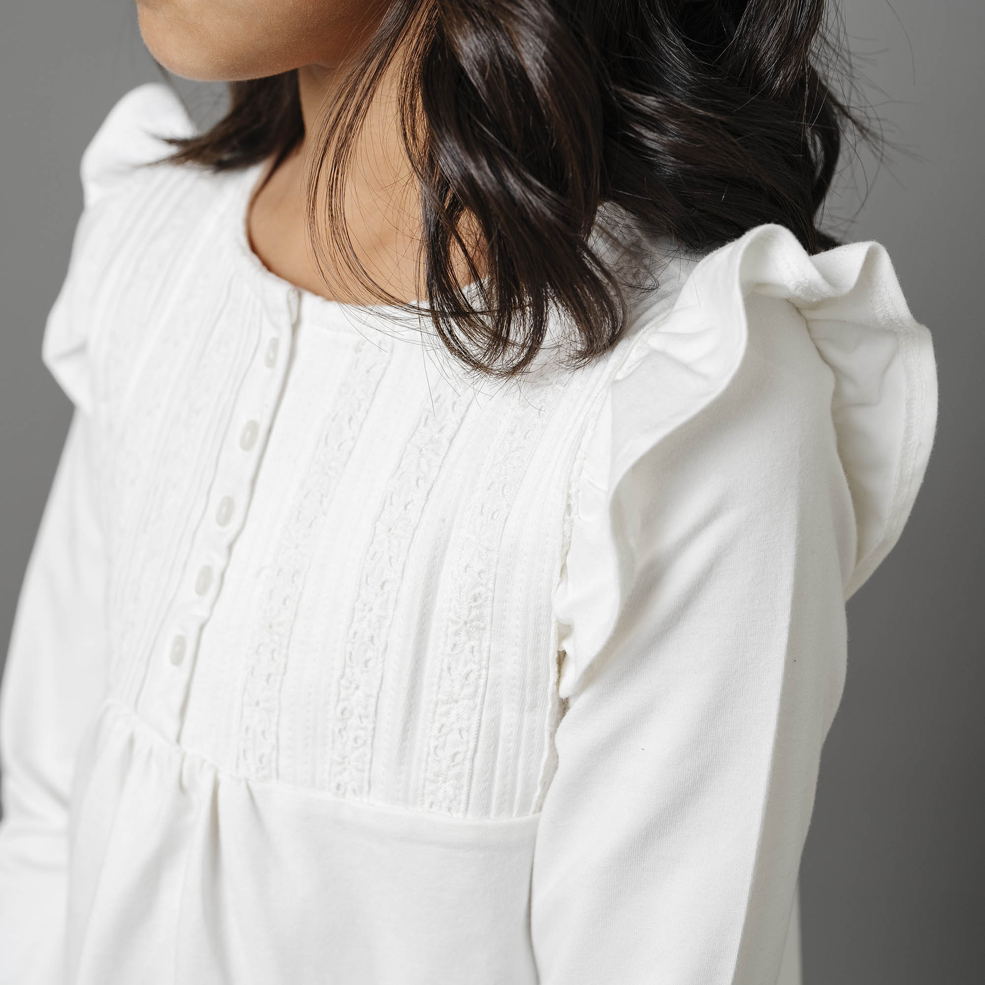 Pintuck Flutter Knit Top (Ivory)