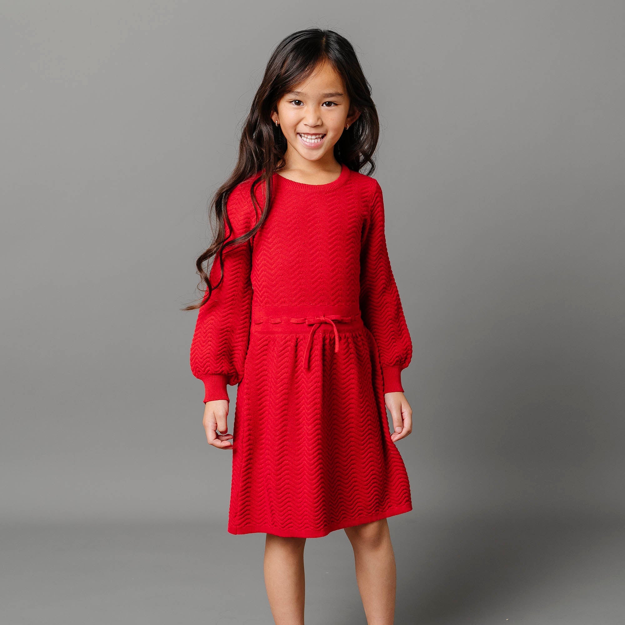 Balloon Sleeve Sweater Dress (Red 2T-12)