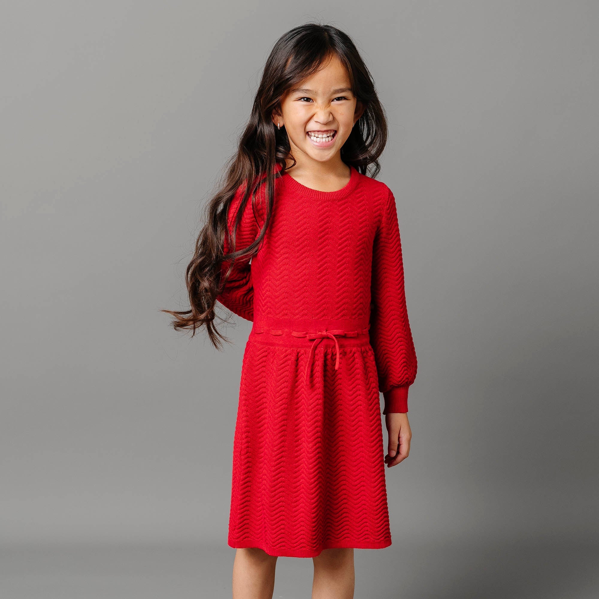 Balloon Sleeve Sweater Dress (Red 2T-12)