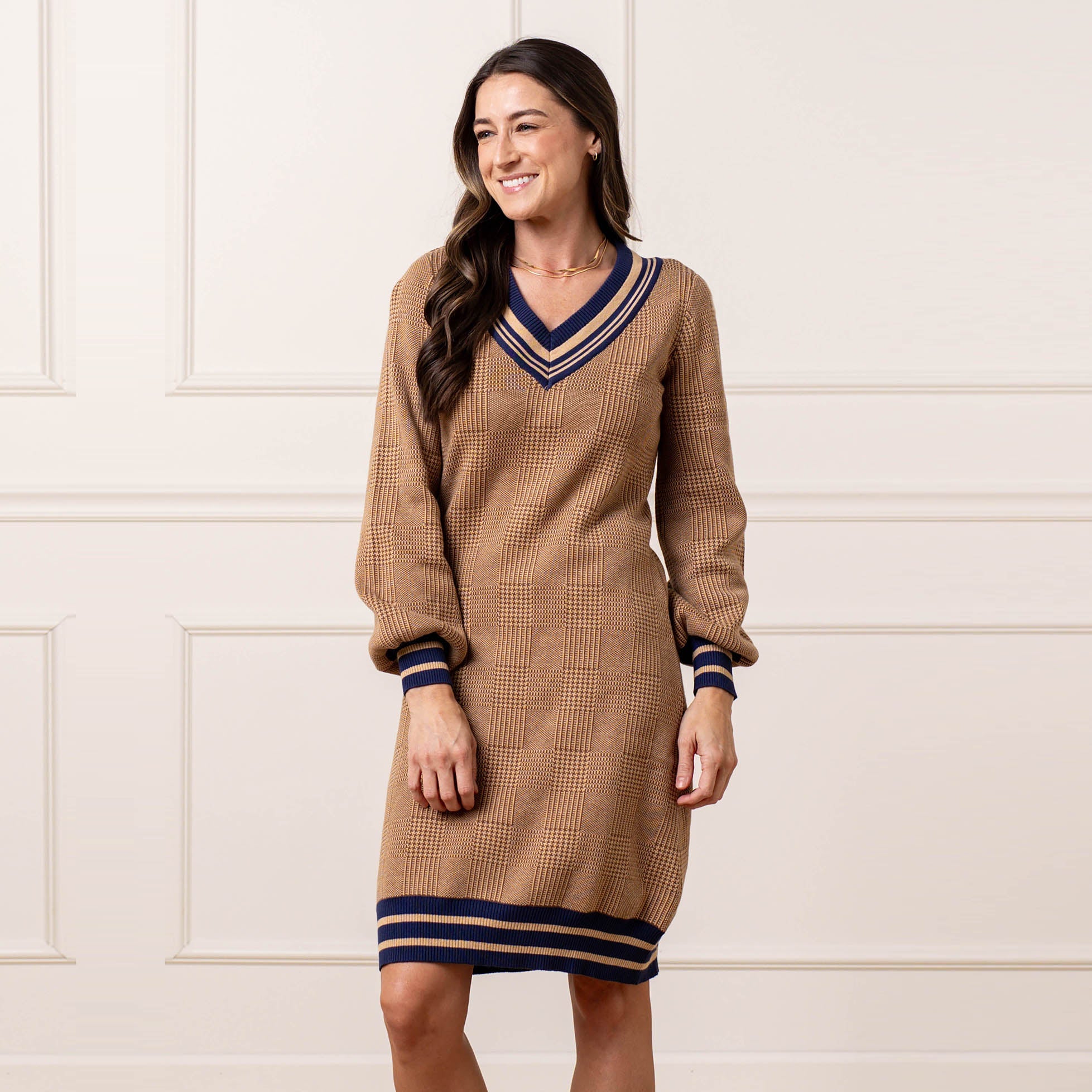 Intarsia Cricket Sweater Dress (Brown)