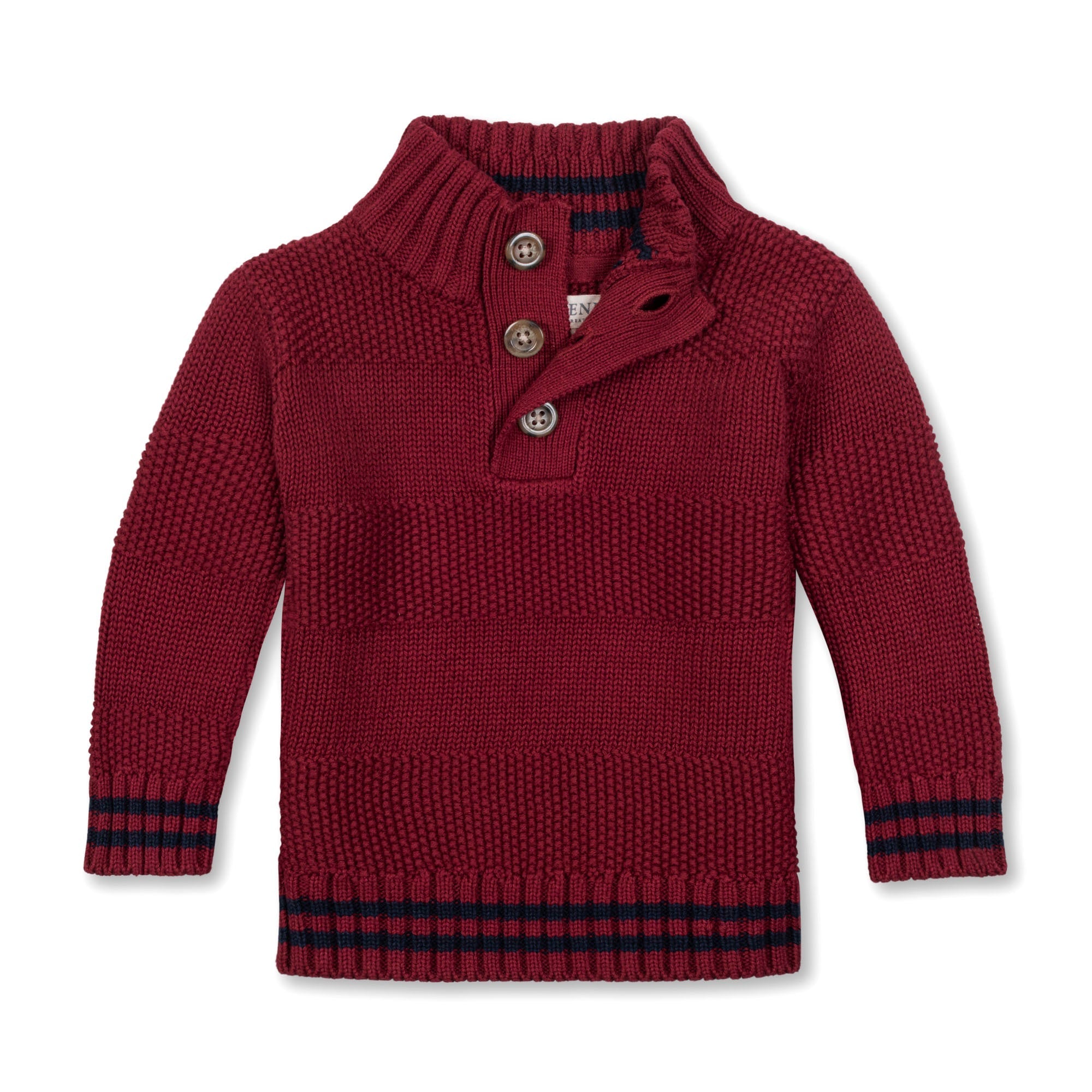 Mock Neck Stripe  Sweater (Dark Red)