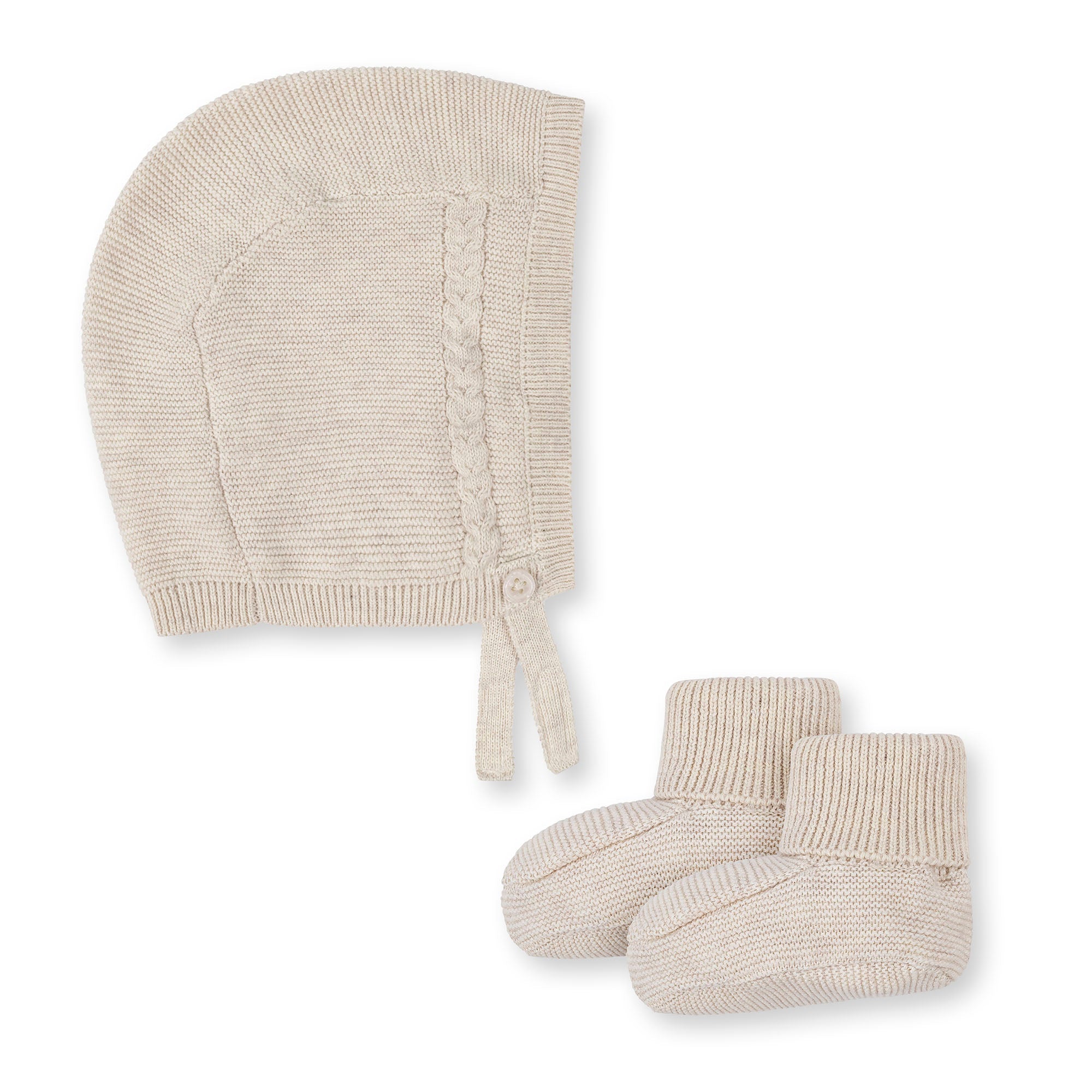 Sweater Bonnet and Bootie Set (Light Oatmeal)