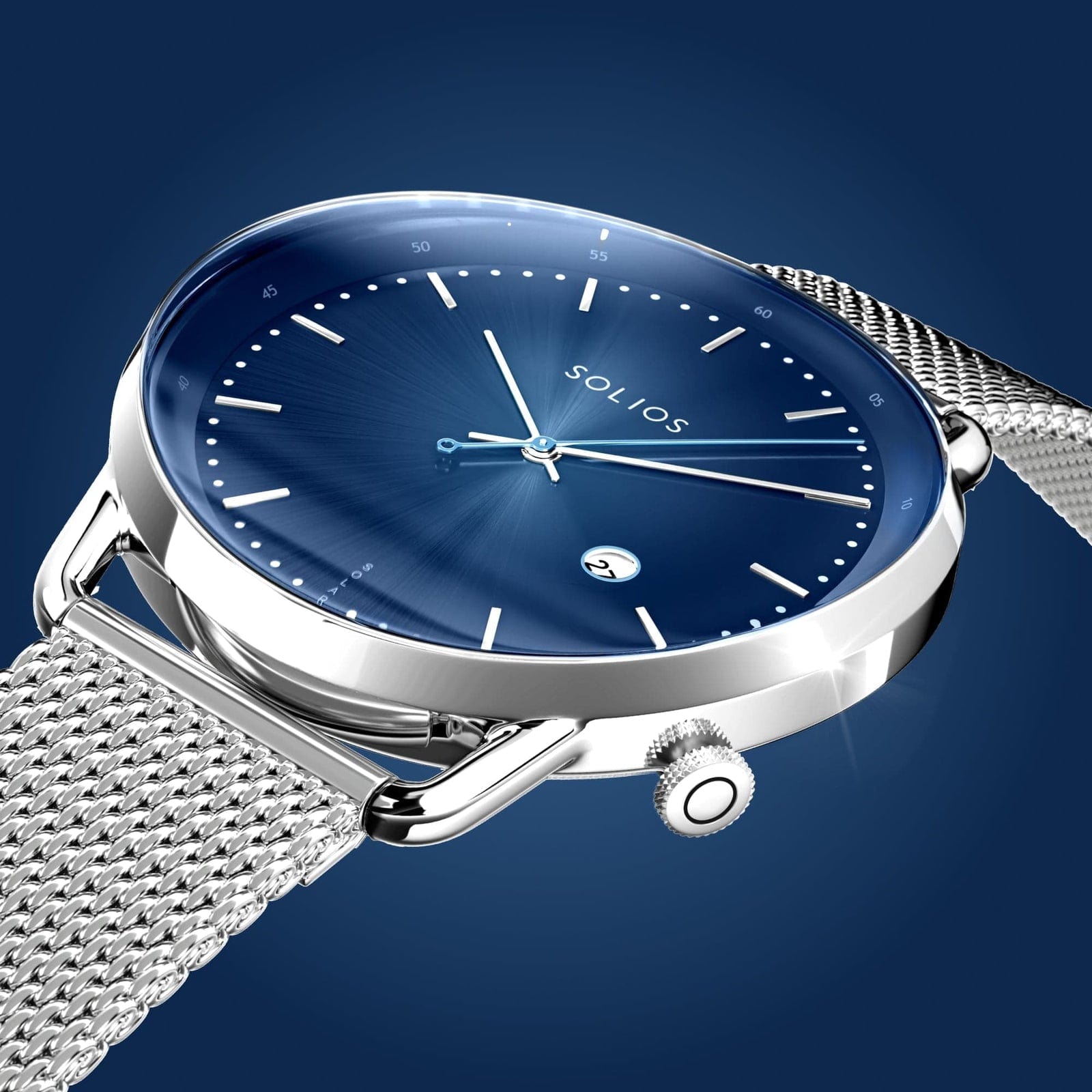 Blue + Silver Solar Curve (Silver Mesh Metal)