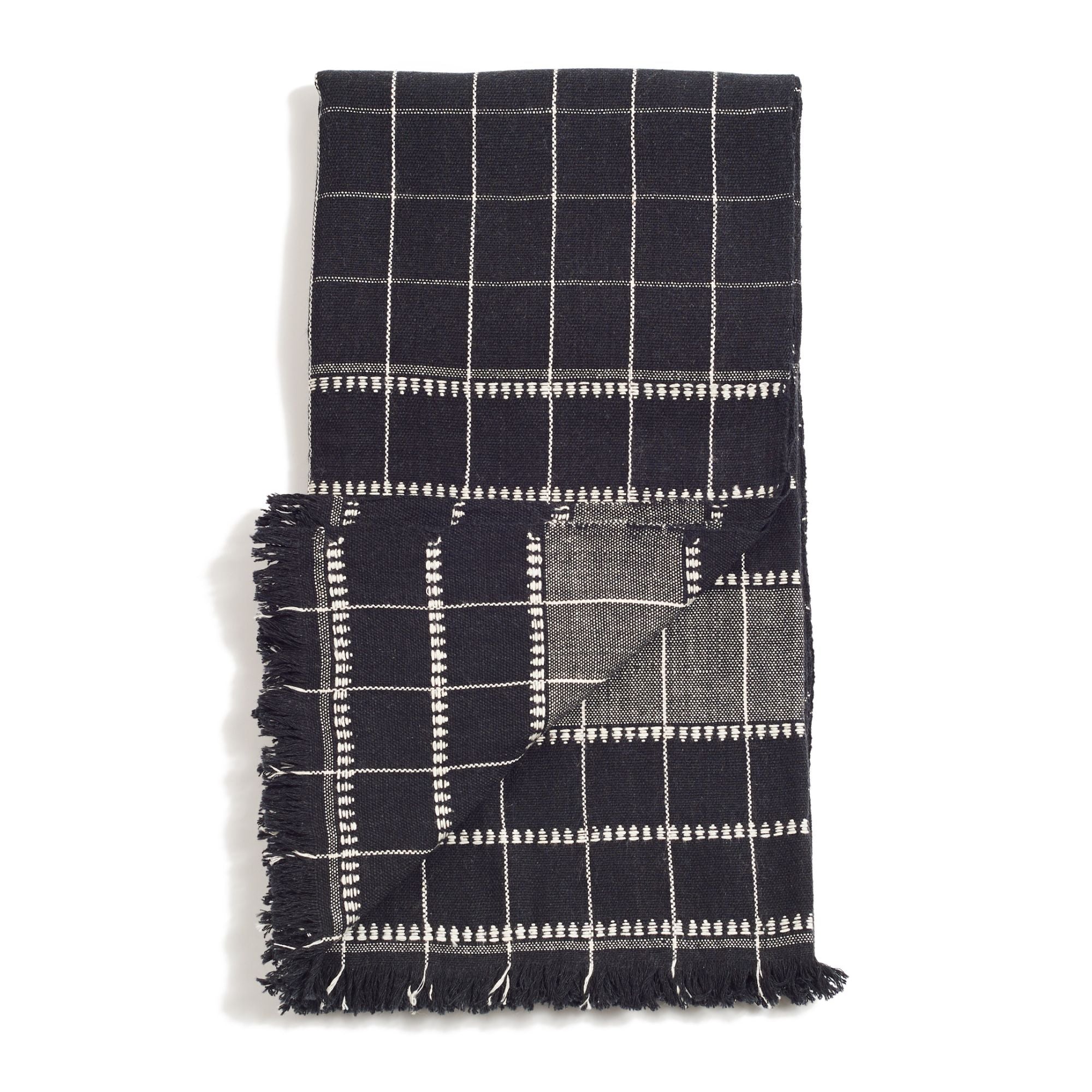 Treacle Check Pattern Organic Cotton Handloom Throw (Black)