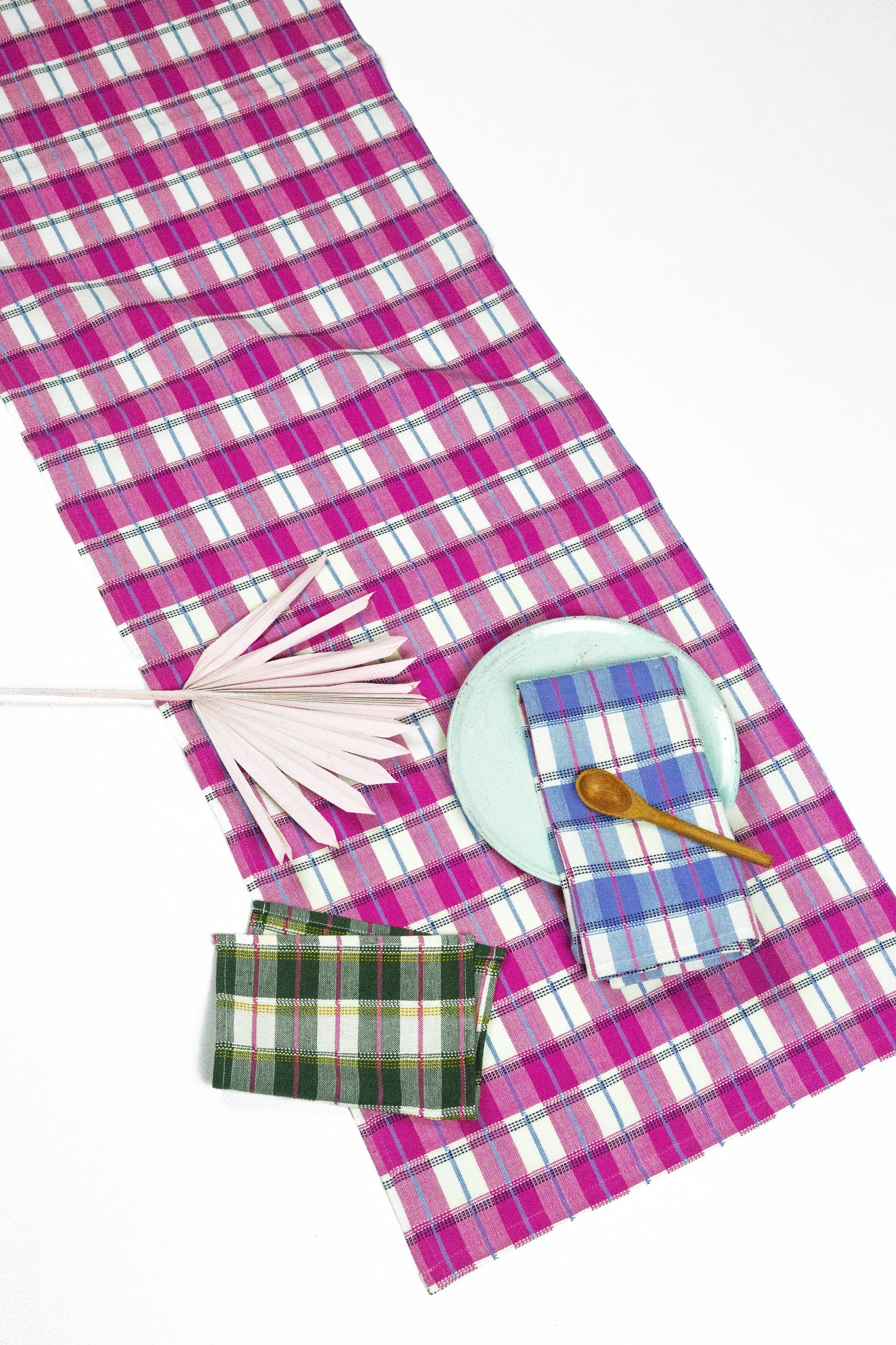 San Andres Gingham Table Runner (Pink & White)