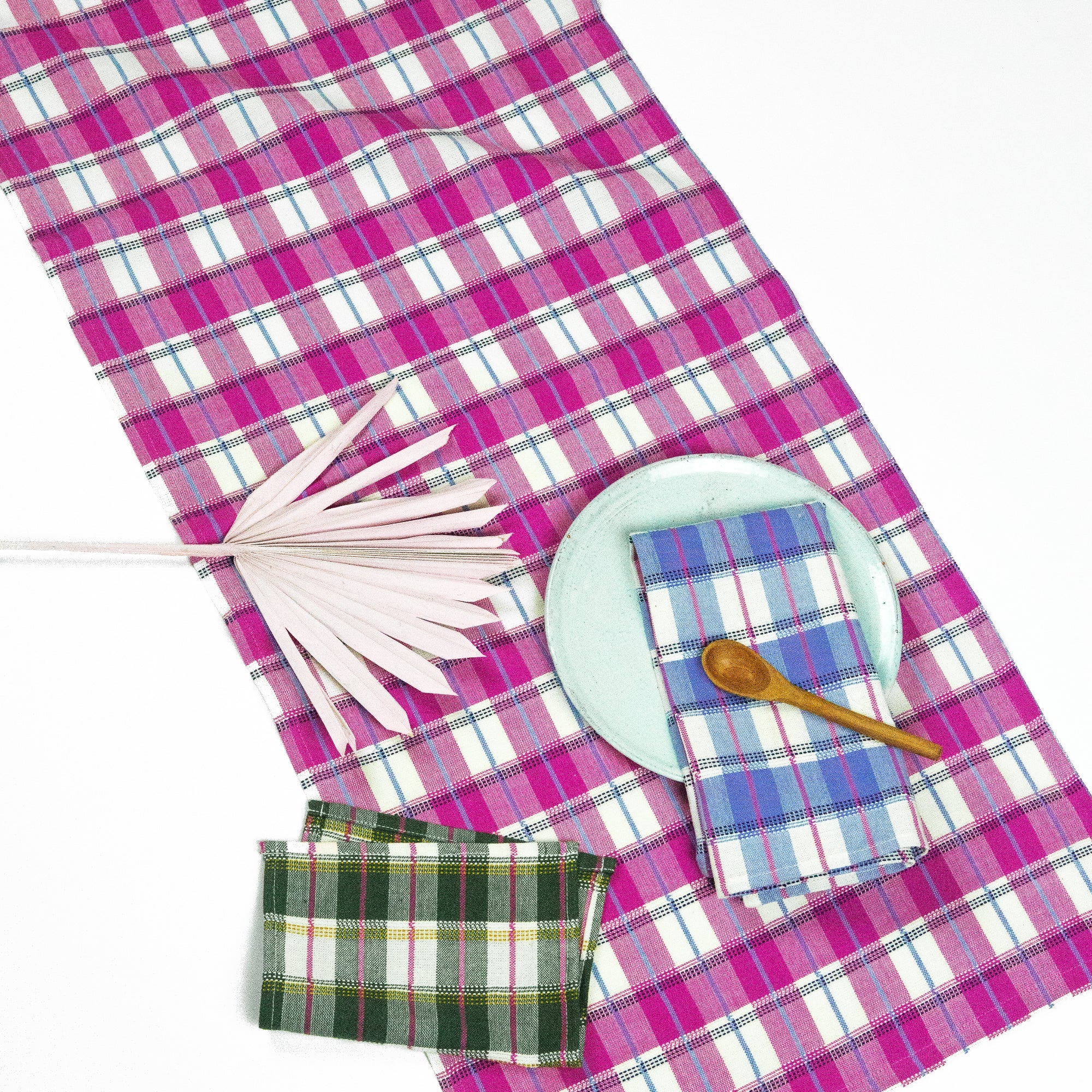 San Andres Gingham Table Runner (Pink & White)
