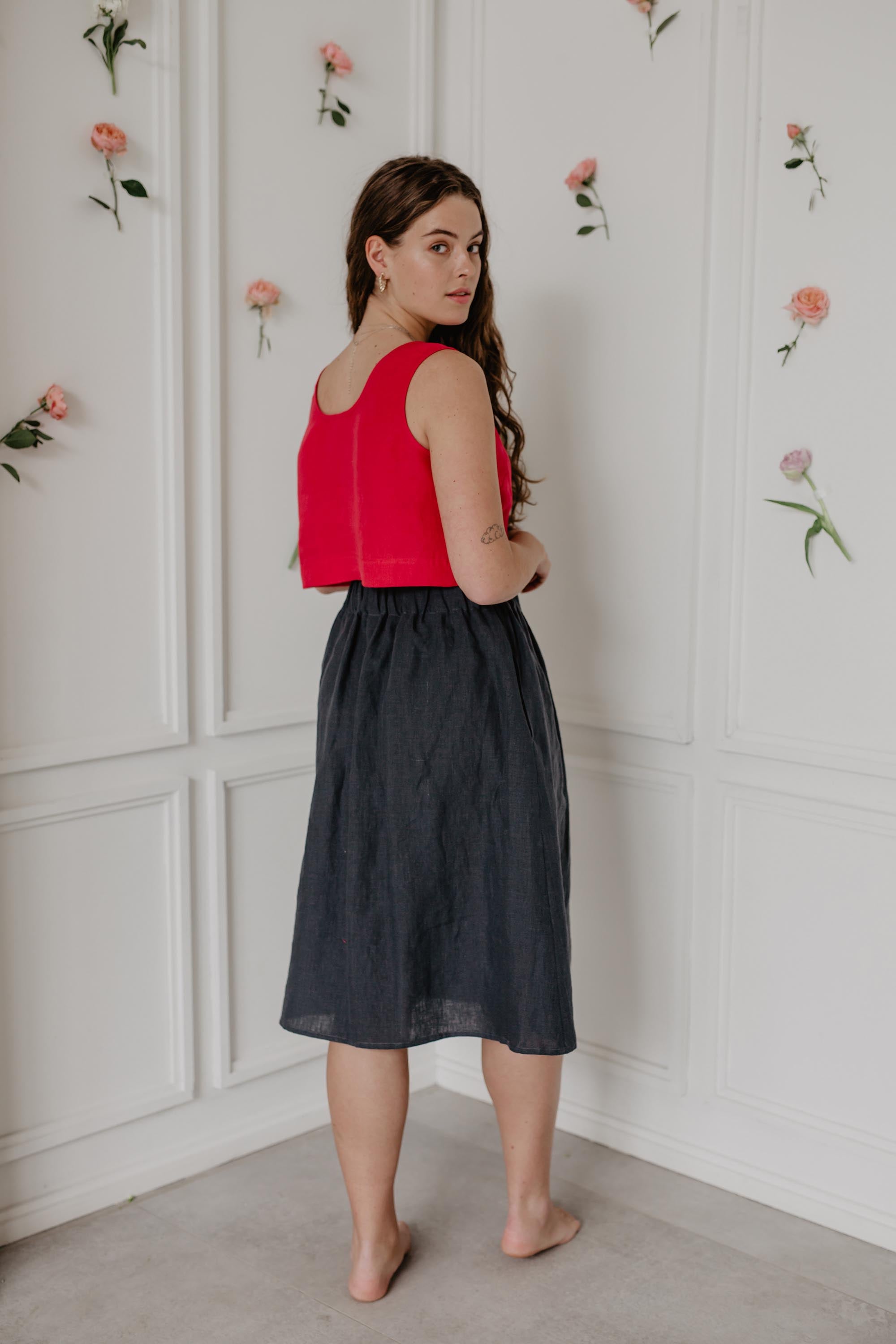 Daisy Linen Skirt (Charcoal)