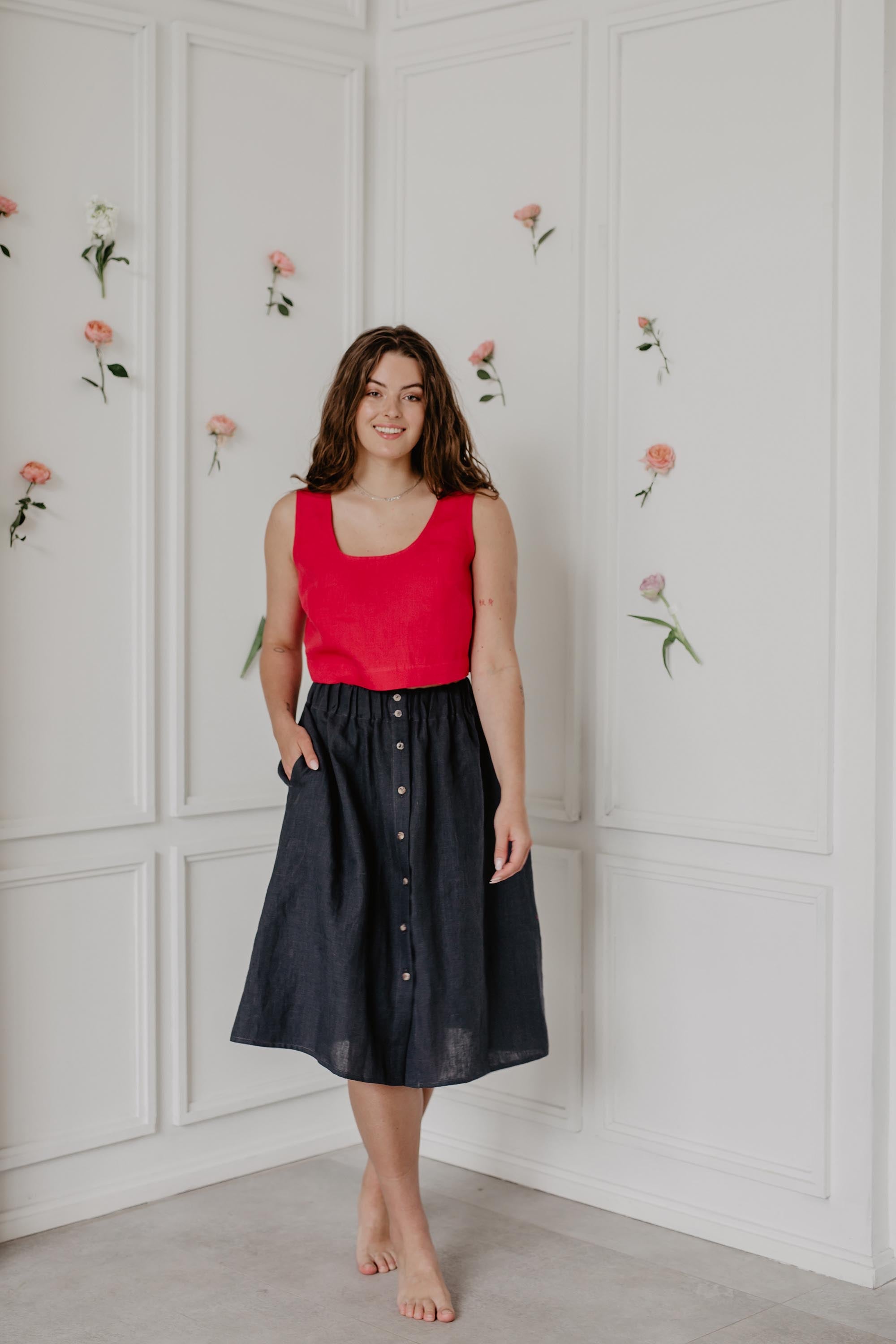 Daisy Linen Skirt (Charcoal)