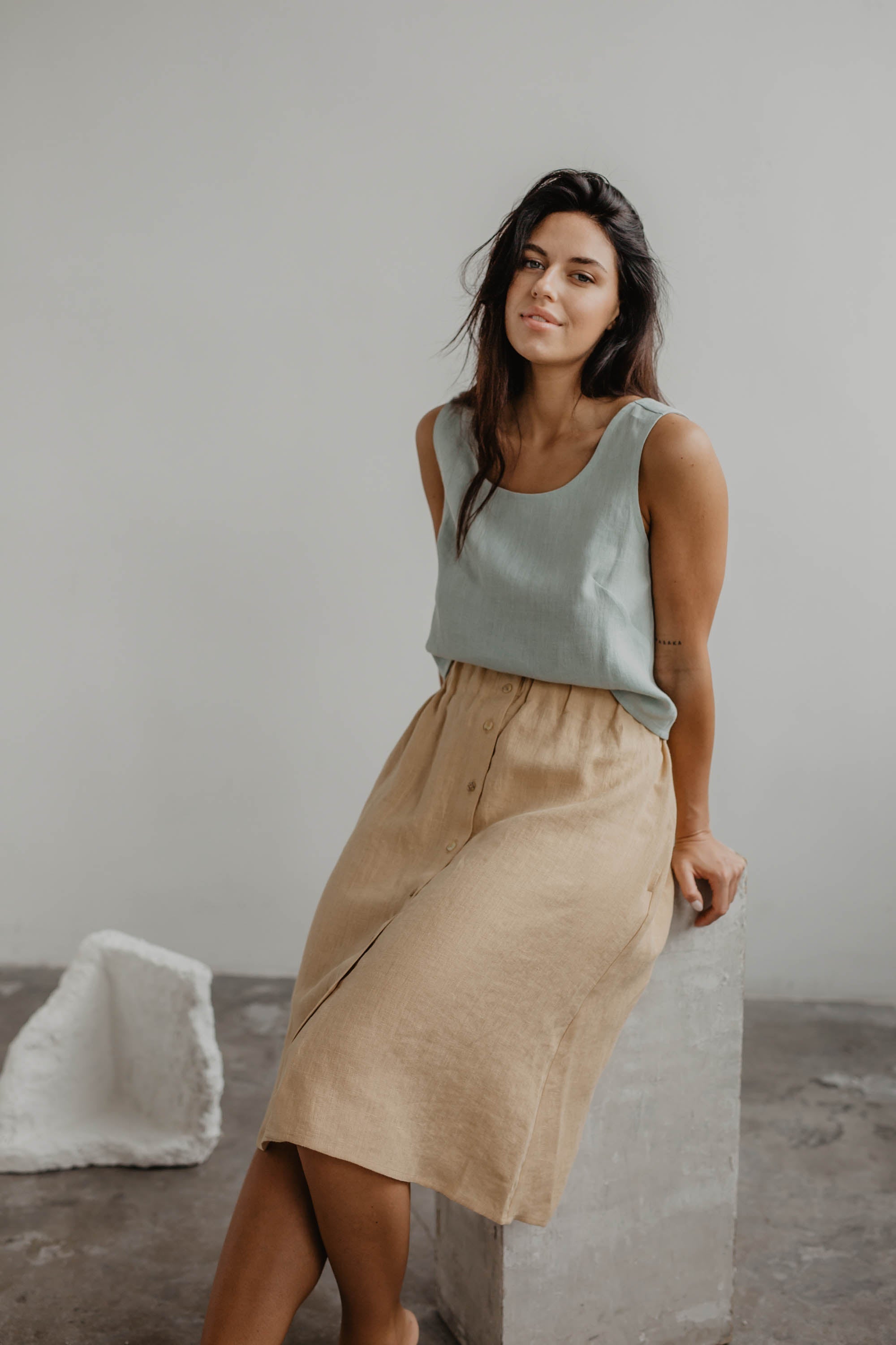 Daisy Linen Skirt (Mustard)