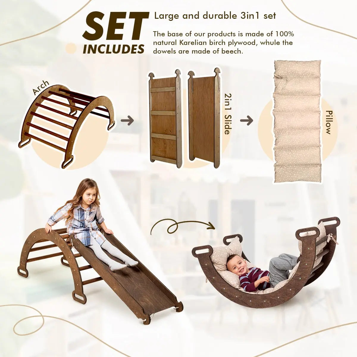 3-in-1 Montessori Climbing Set (Chocolate)