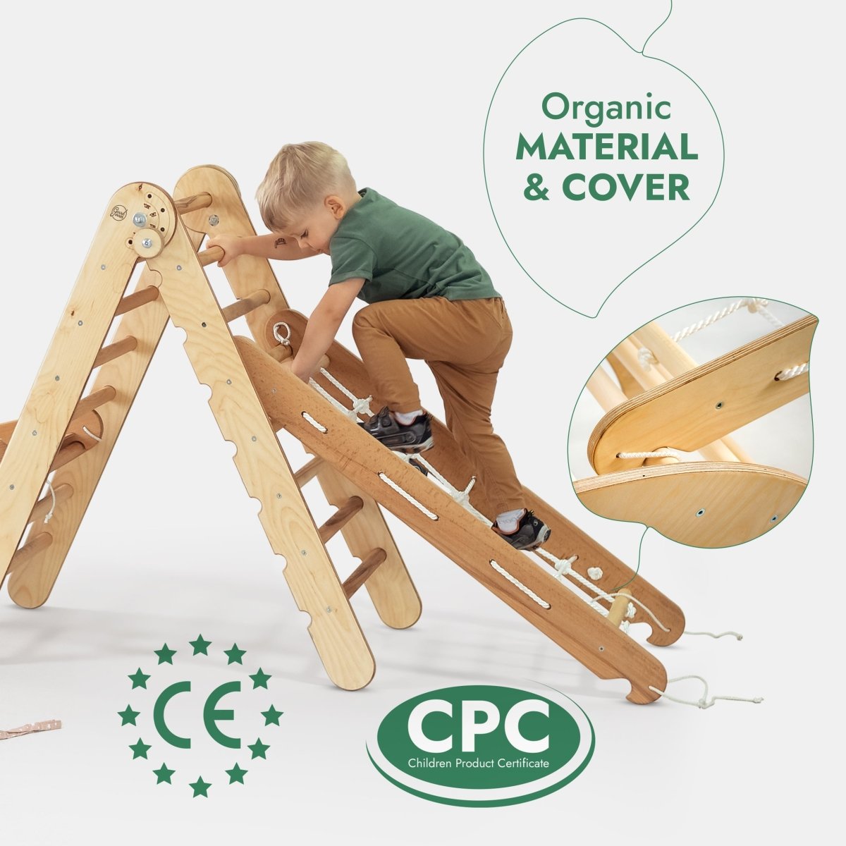 5in1 Montessori Climbing Set: Triangle Ladder + Arch/Rocker + Slide Board/Ramp + Netting rope + Cushion - Goodevas